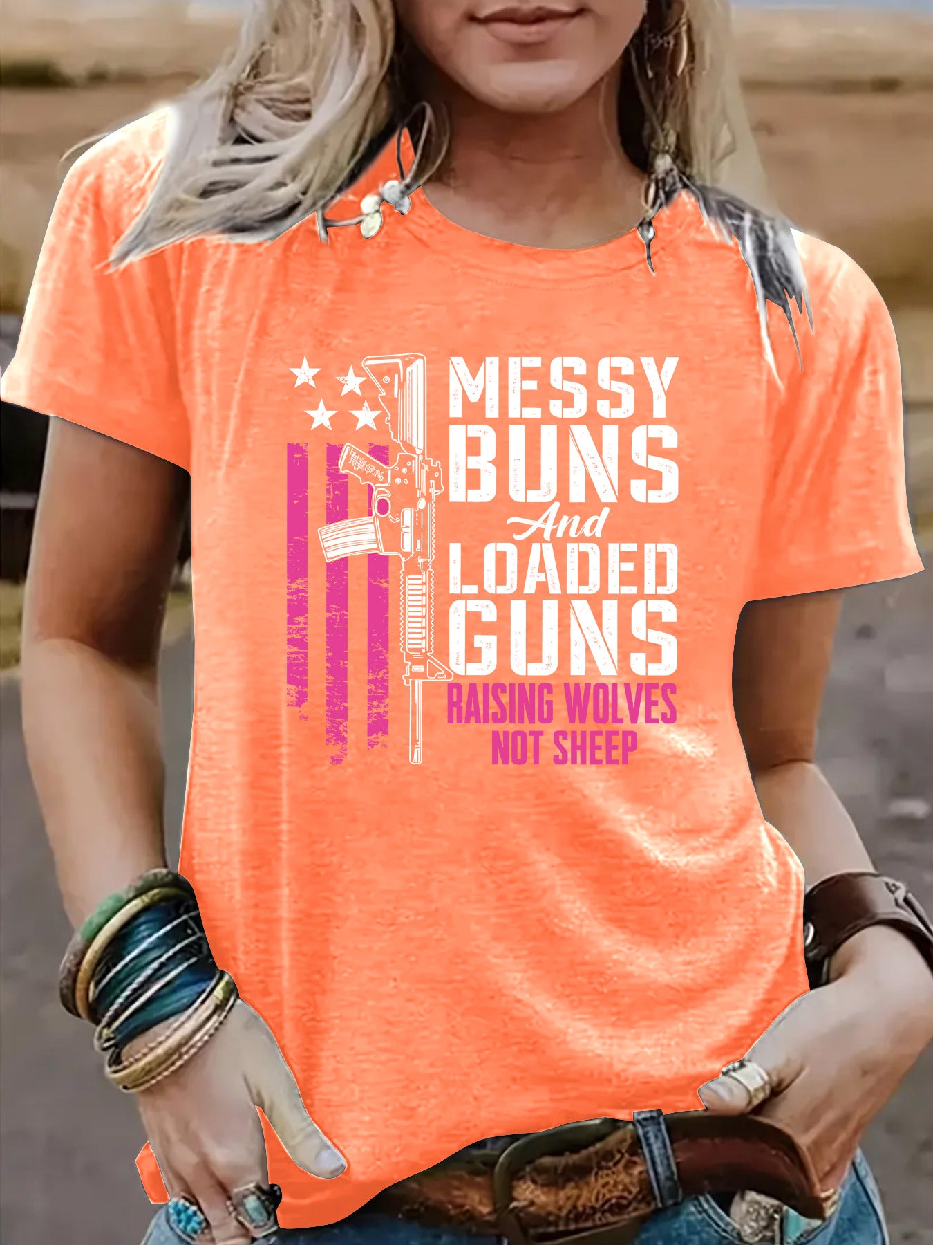 Casual Short Sleeve National Flag T-shirt For Women In Cotton With Printing