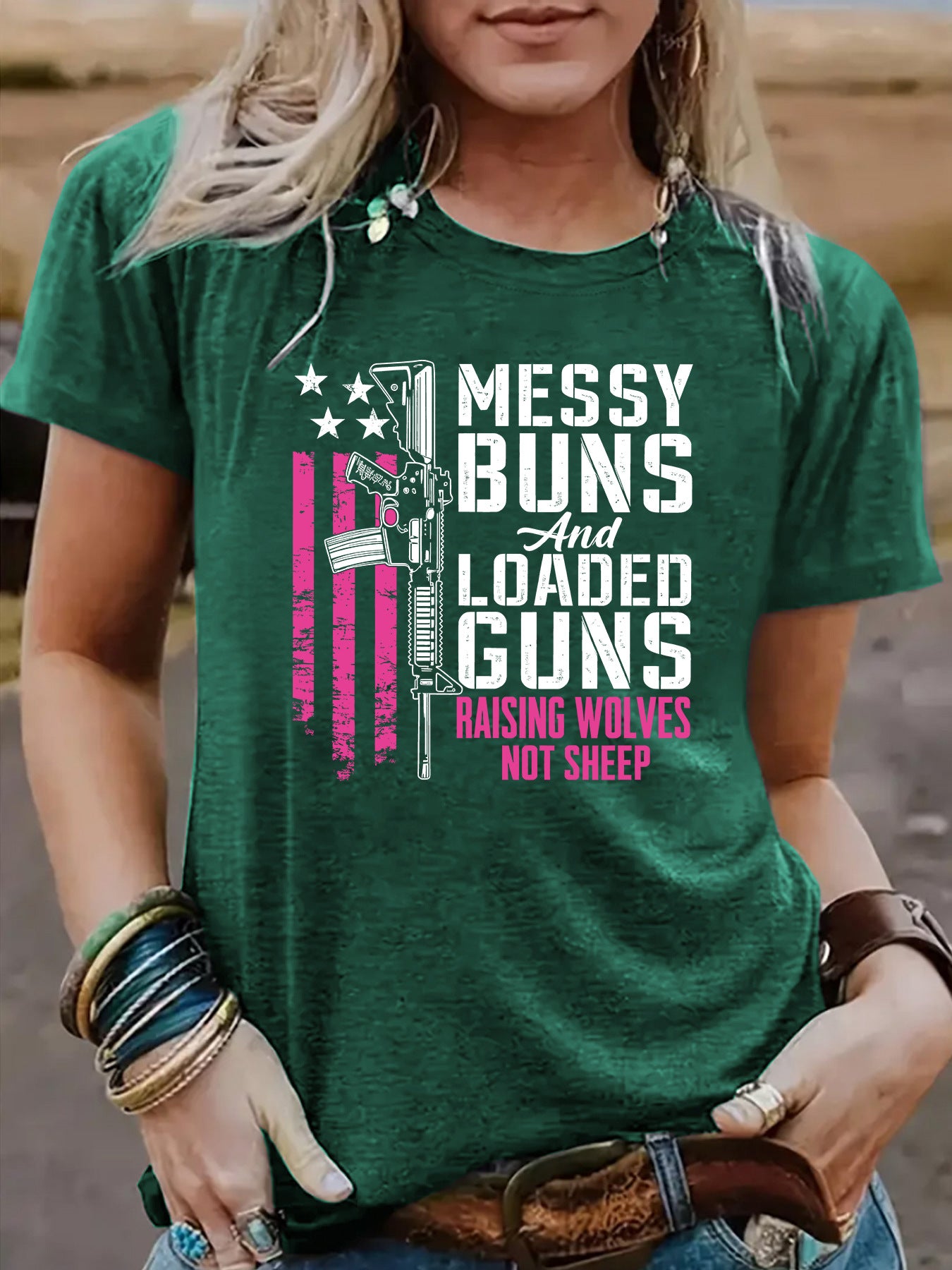 Casual Short Sleeve National Flag T-shirt For Women In Cotton With Printing