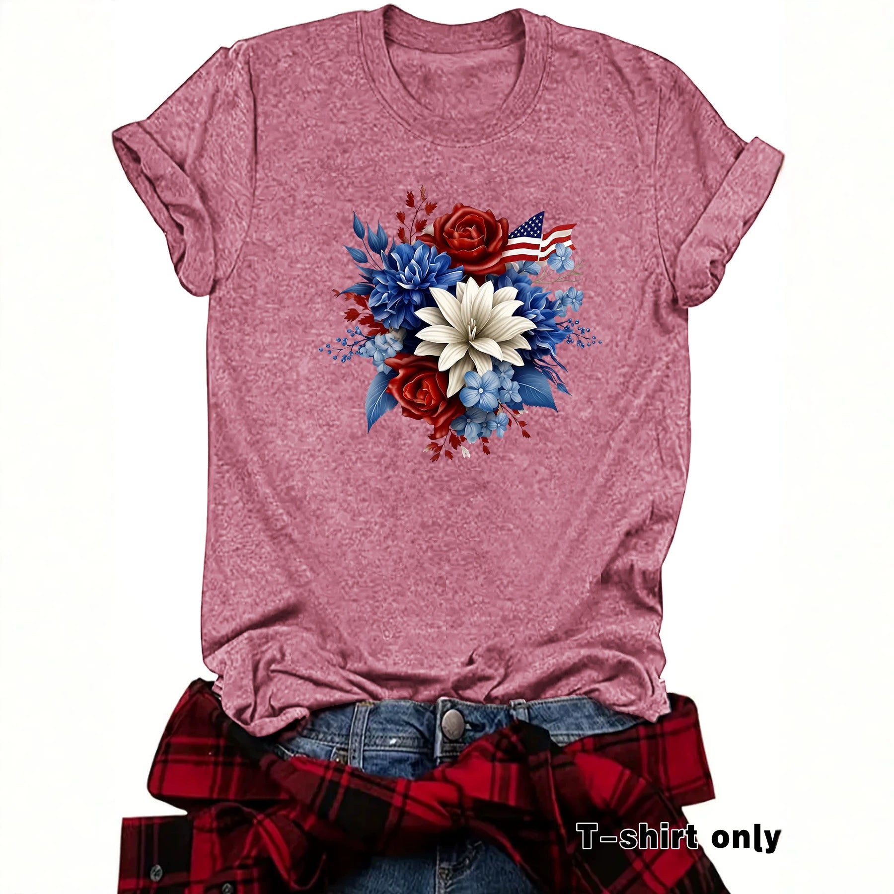Casual Flowers T-shirt With Short Sleeve In Cotton Featuring Printing