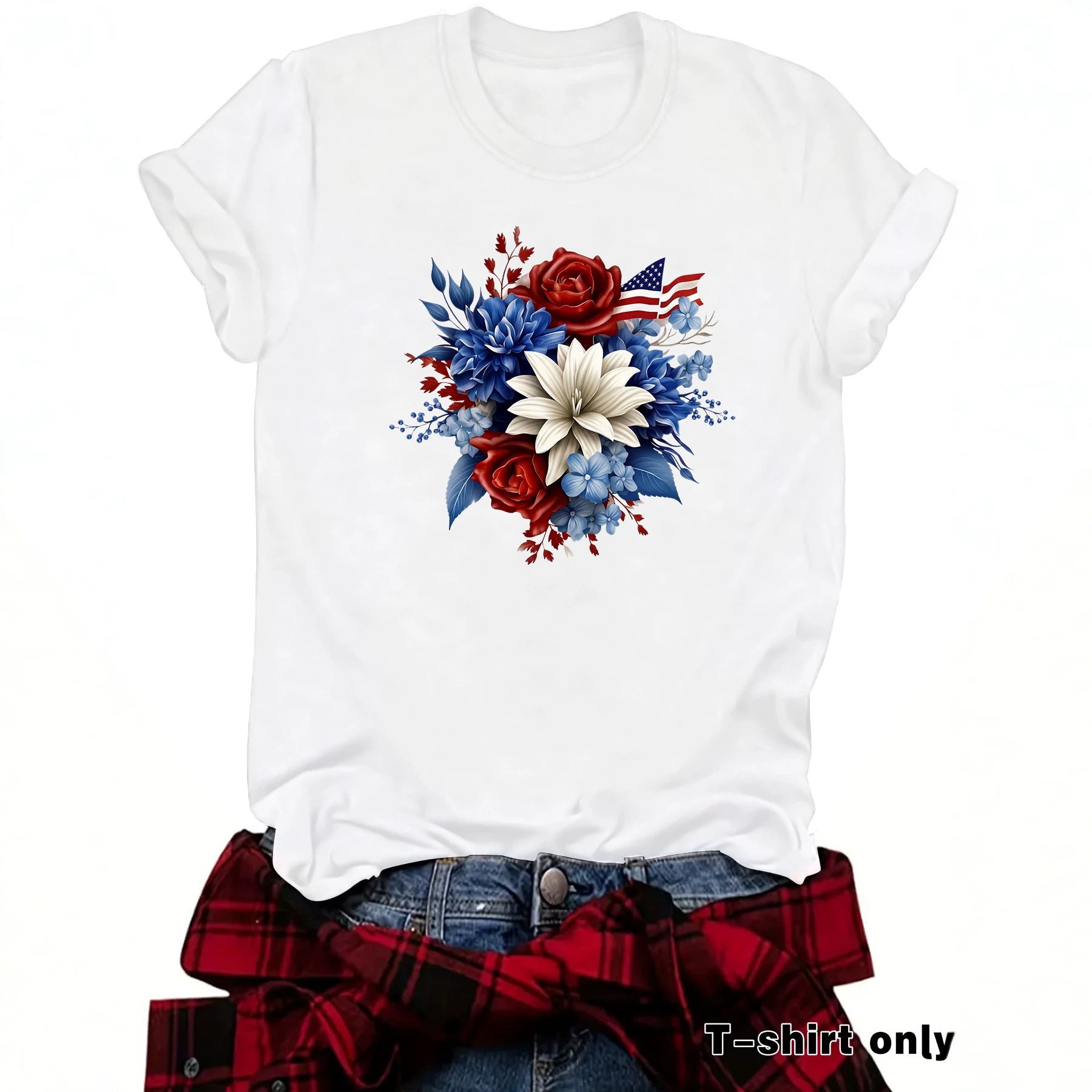 Casual Flowers T-shirt With Short Sleeve In Cotton Featuring Printing