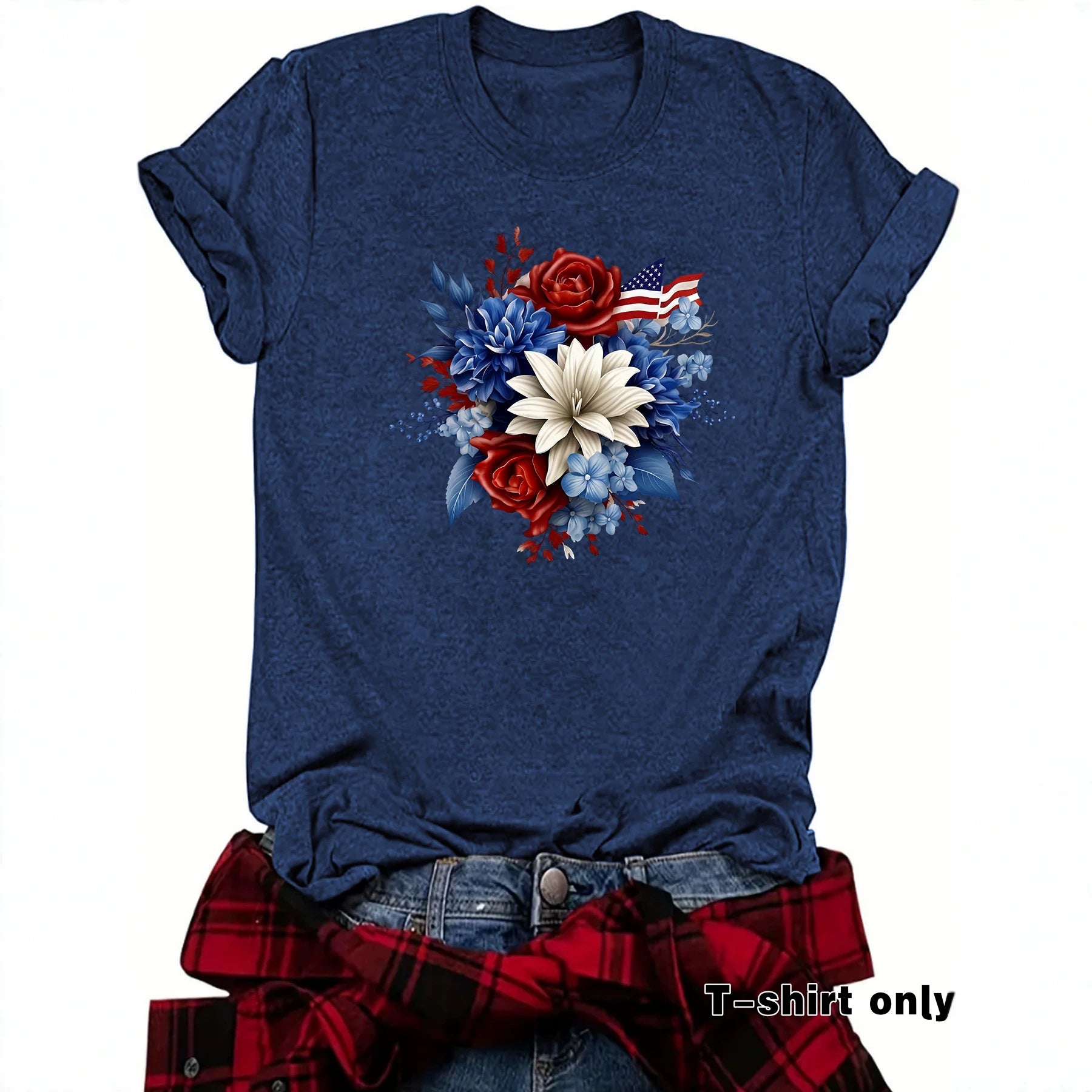 Casual Flowers T-shirt With Short Sleeve In Cotton Featuring Printing