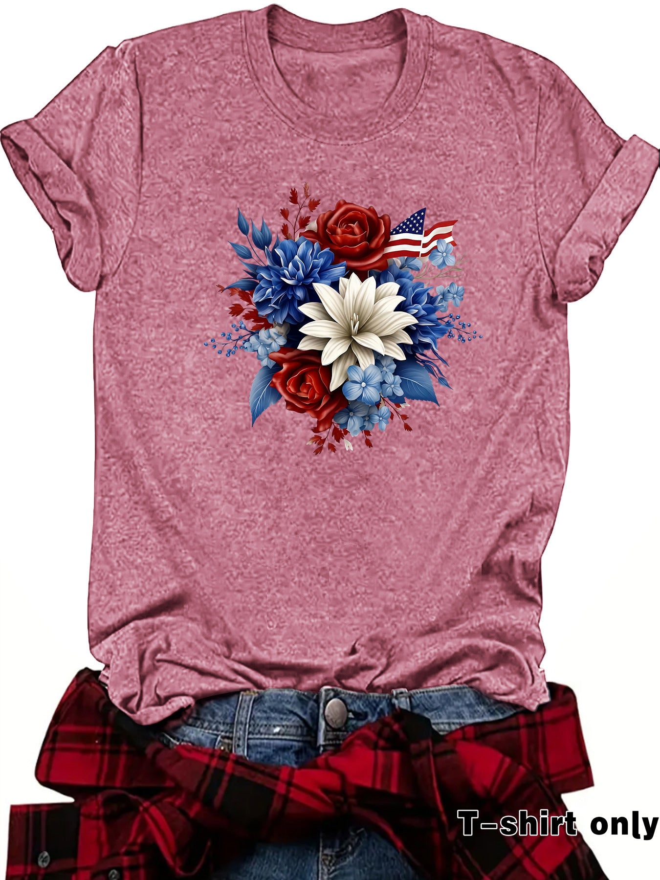 Casual Flowers T-shirt With Short Sleeve In Cotton Featuring Printing
