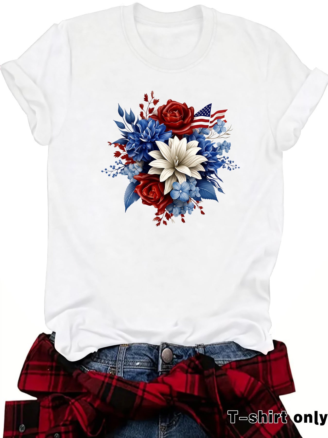 Casual Flowers T-shirt With Short Sleeve In Cotton Featuring Printing