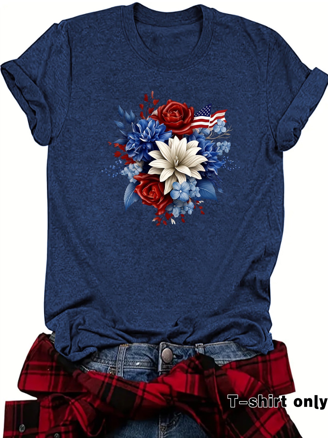 Casual Flowers T-shirt With Short Sleeve In Cotton Featuring Printing