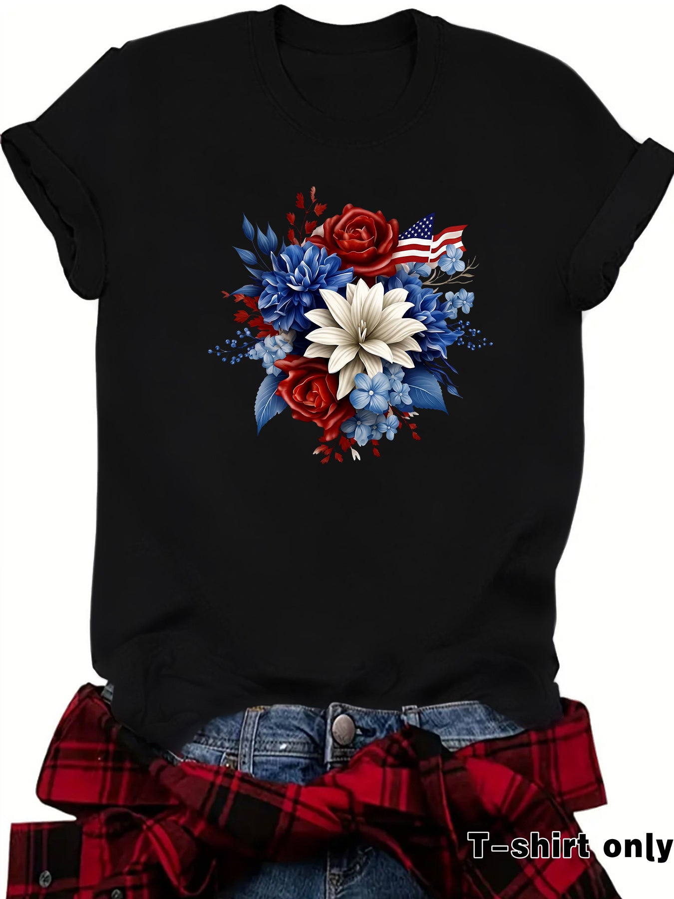 Casual Flowers T-shirt With Short Sleeve In Cotton Featuring Printing