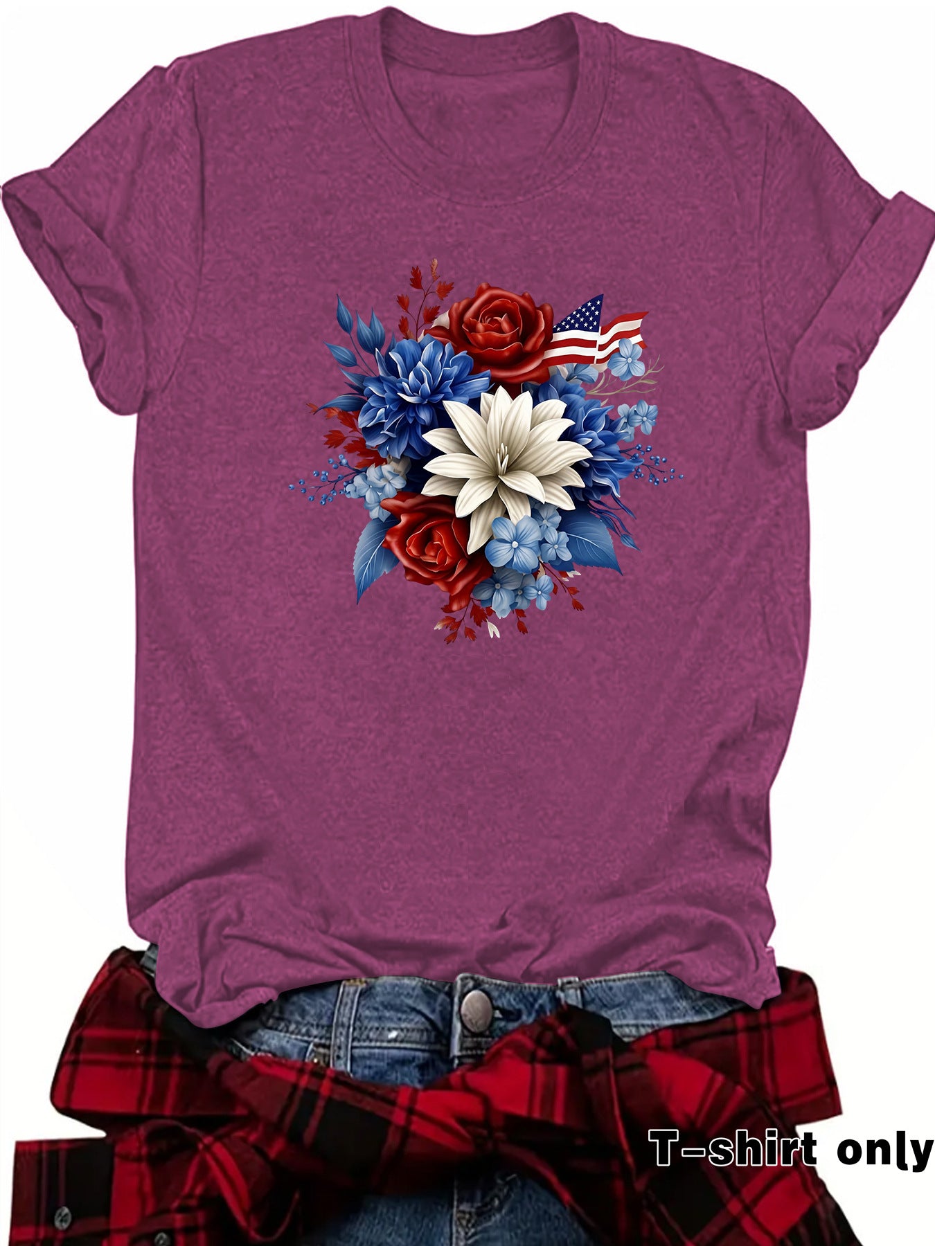 Casual Flowers T-shirt With Short Sleeve In Cotton Featuring Printing