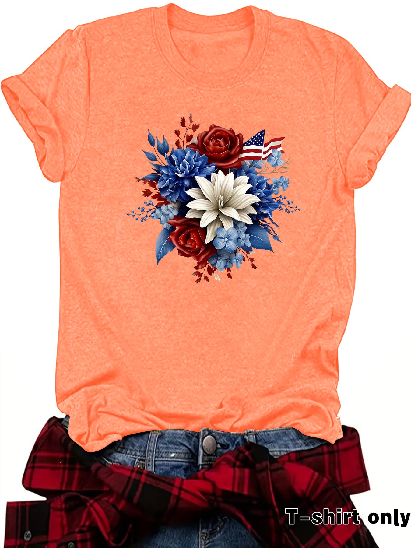 Casual Flowers T-shirt With Short Sleeve In Cotton Featuring Printing