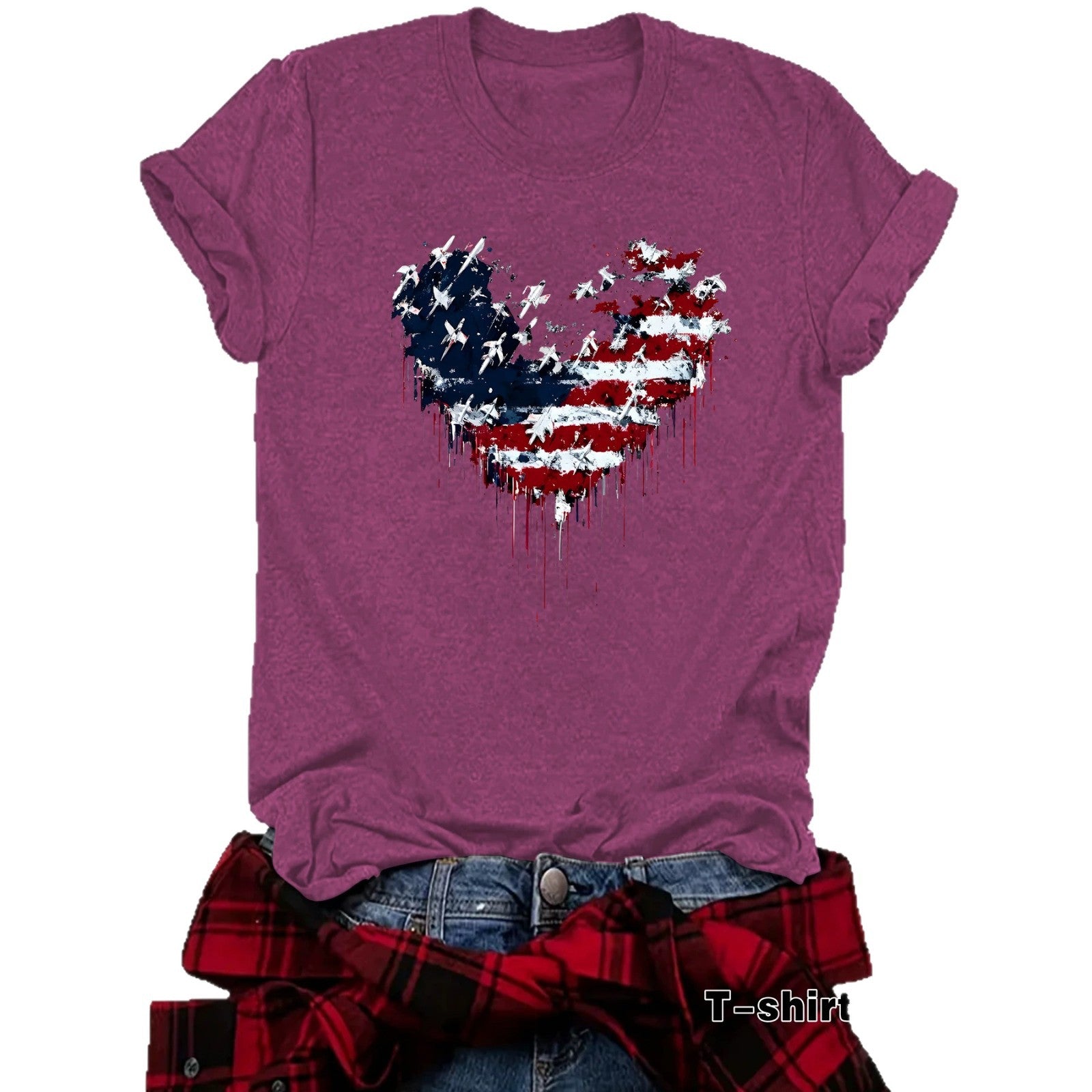 Casual Short Sleeve National Flag T-shirt For Women In Cotton Fabric Featuring Printing