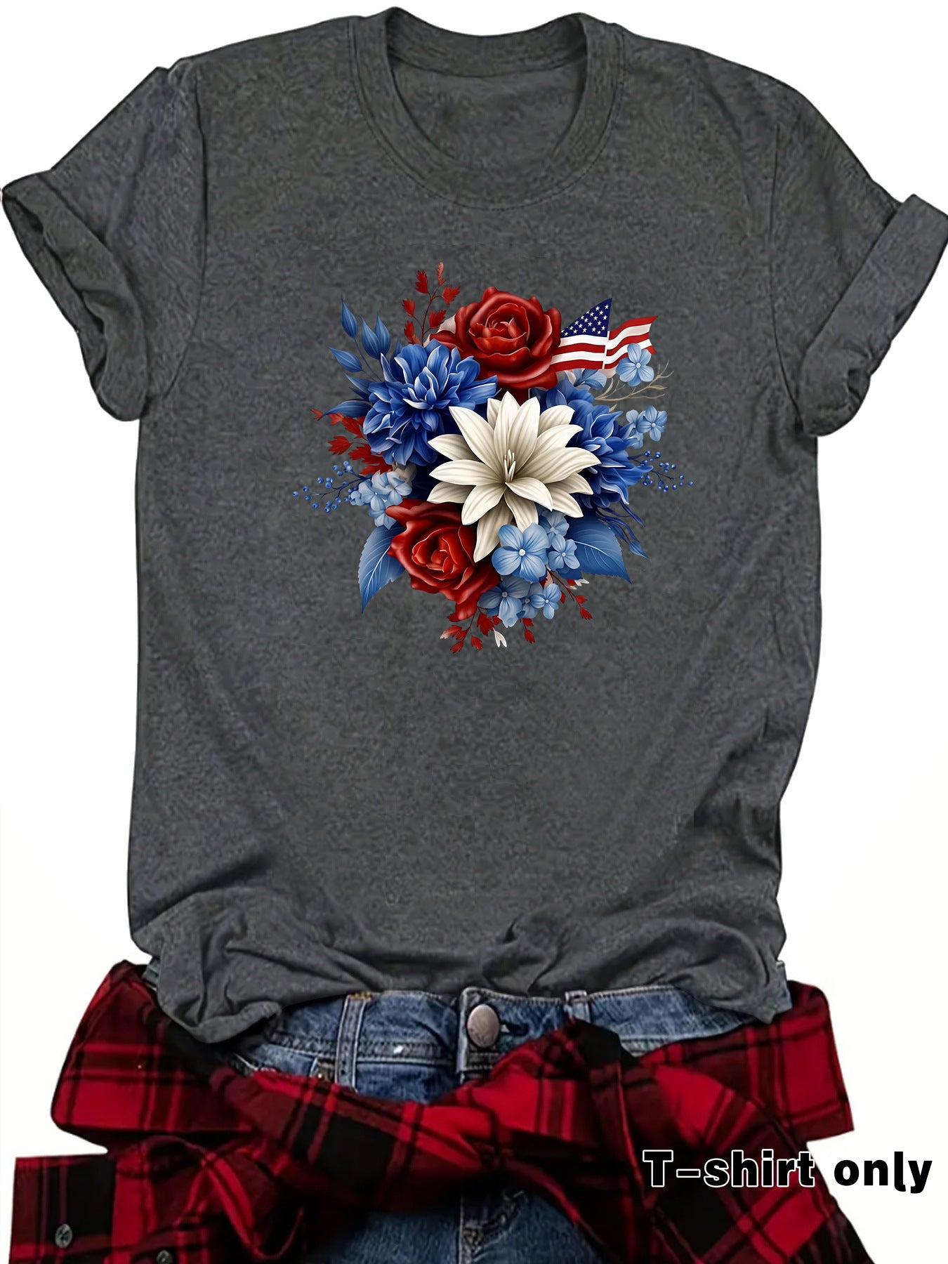 Casual Flowers T-shirt With Short Sleeve In Cotton Featuring Printing