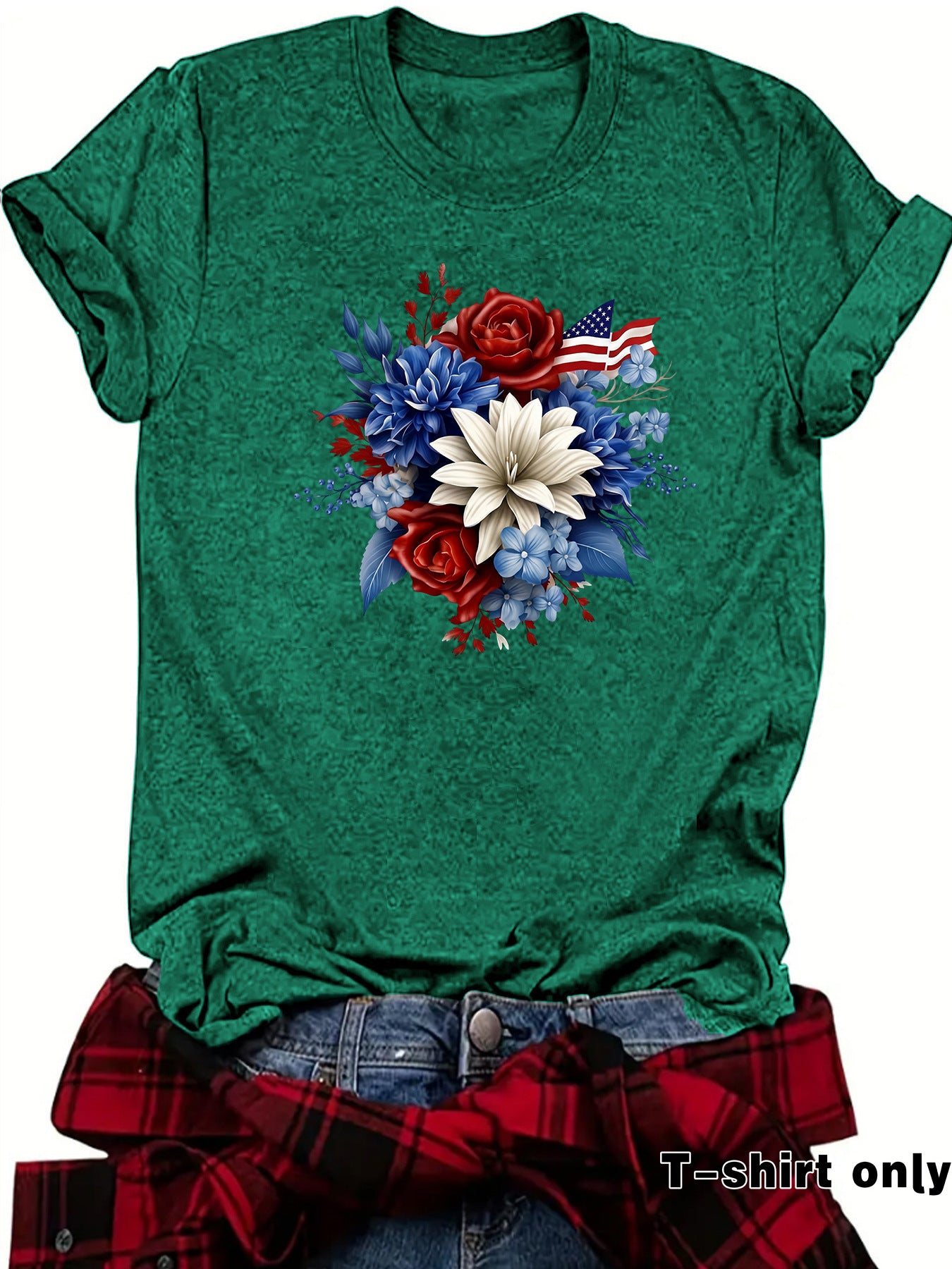 Casual Flowers T-shirt With Short Sleeve In Cotton Featuring Printing