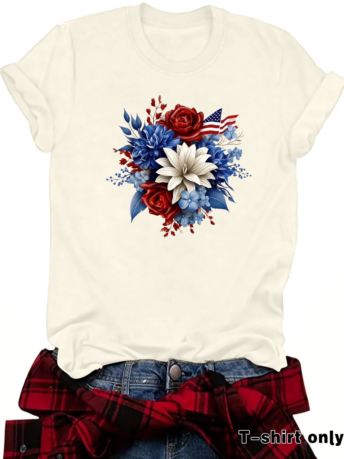 Casual Flowers T-shirt With Short Sleeve In Cotton Featuring Printing