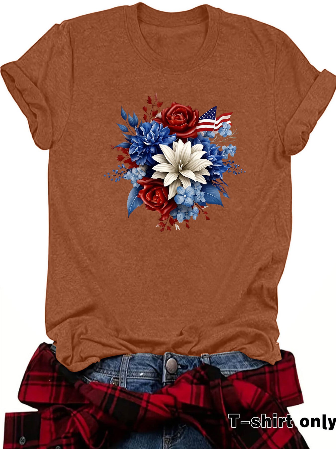Casual Flowers T-shirt With Short Sleeve In Cotton Featuring Printing