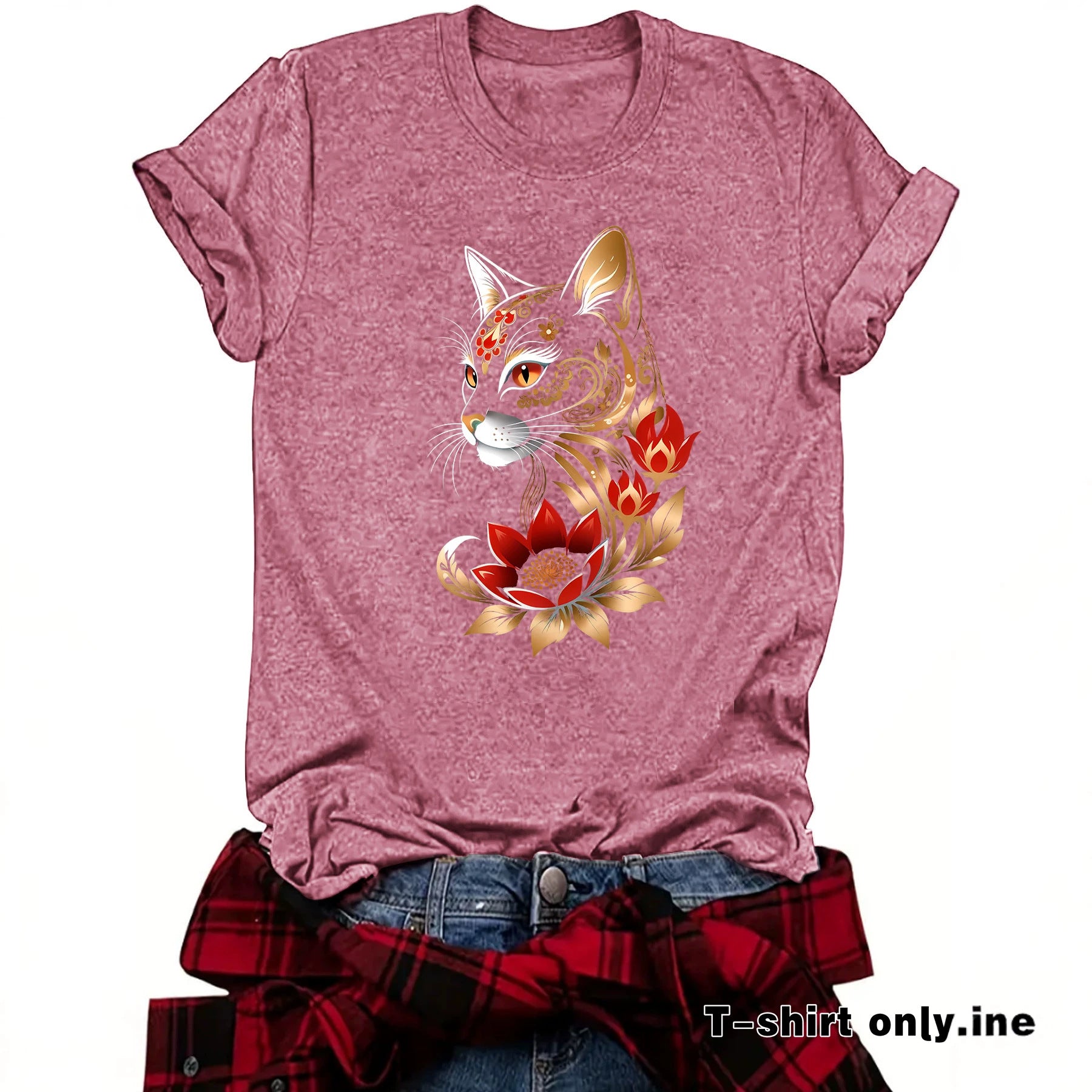 Casual Flowers Short Sleeve T-shirt For Women Featuring Printing And Pullover Design