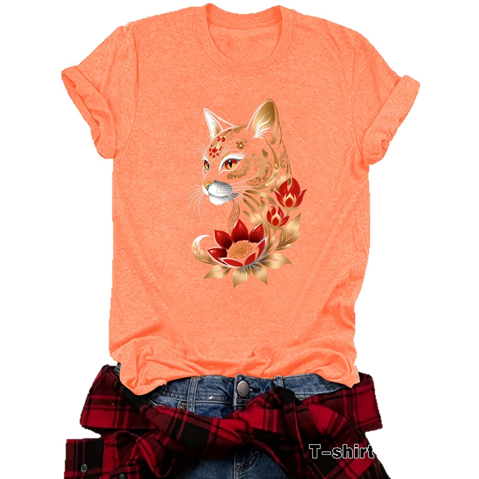 Casual Flowers Short Sleeve T-shirt For Women Featuring Printing And Pullover Design