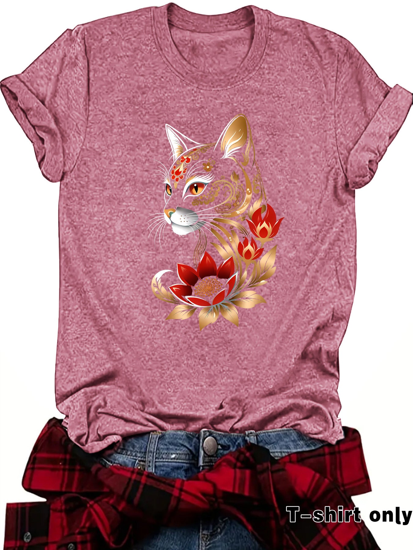Casual Flowers Short Sleeve T-shirt For Women Featuring Printing And Pullover Design