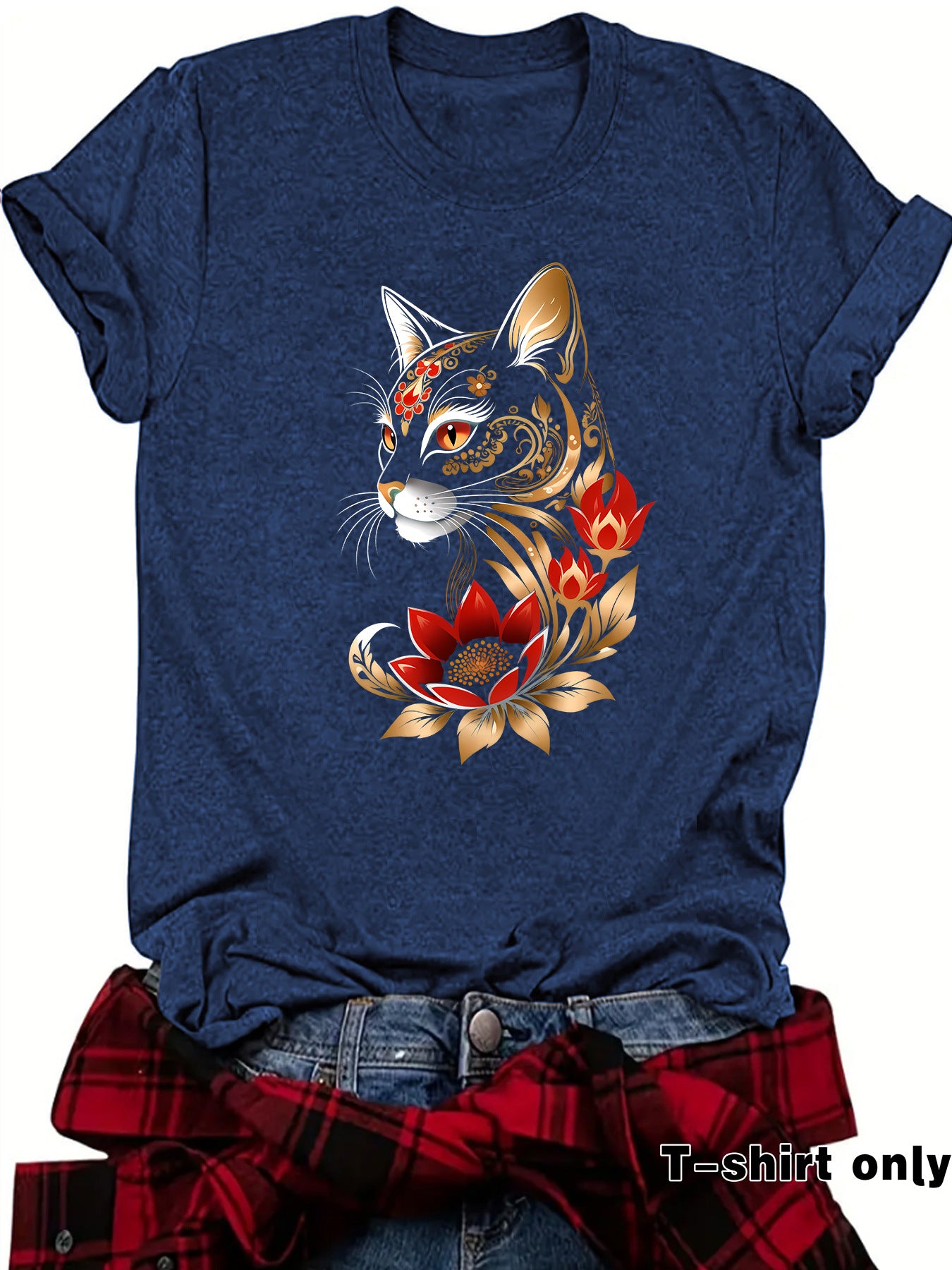 Casual Flowers Short Sleeve T-shirt For Women Featuring Printing And Pullover Design