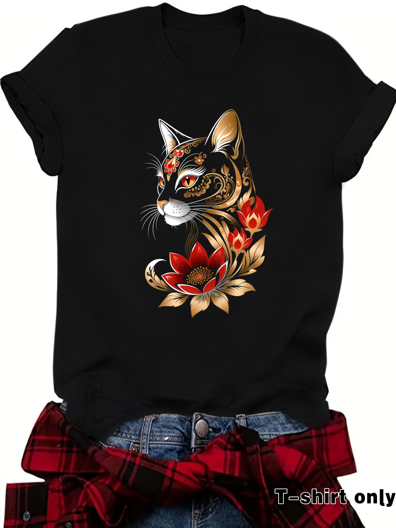 Casual Flowers Short Sleeve T-shirt For Women Featuring Printing And Pullover Design