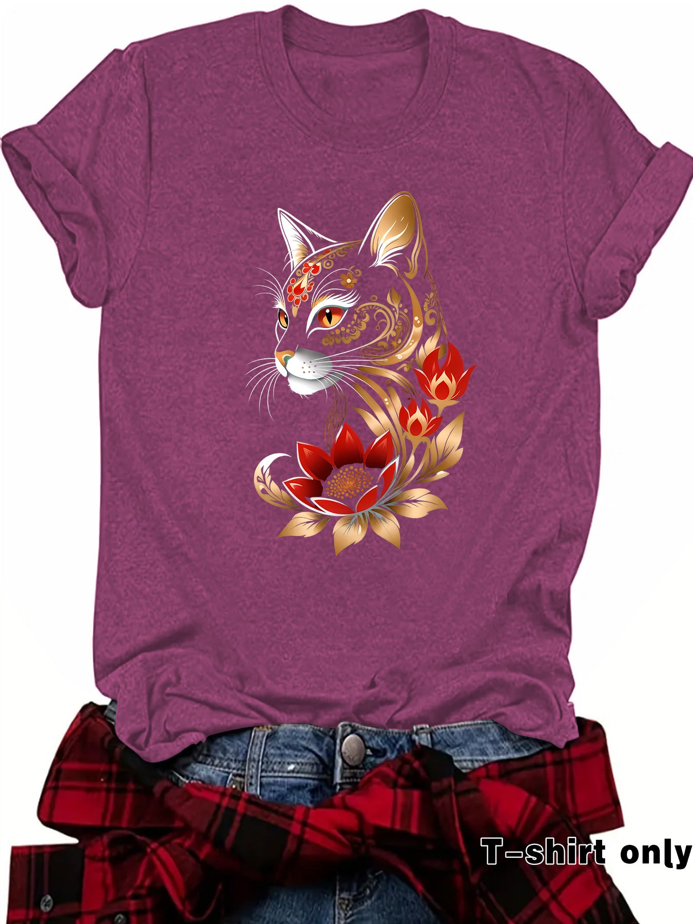 Casual Flowers Short Sleeve T-shirt For Women Featuring Printing And Pullover Design