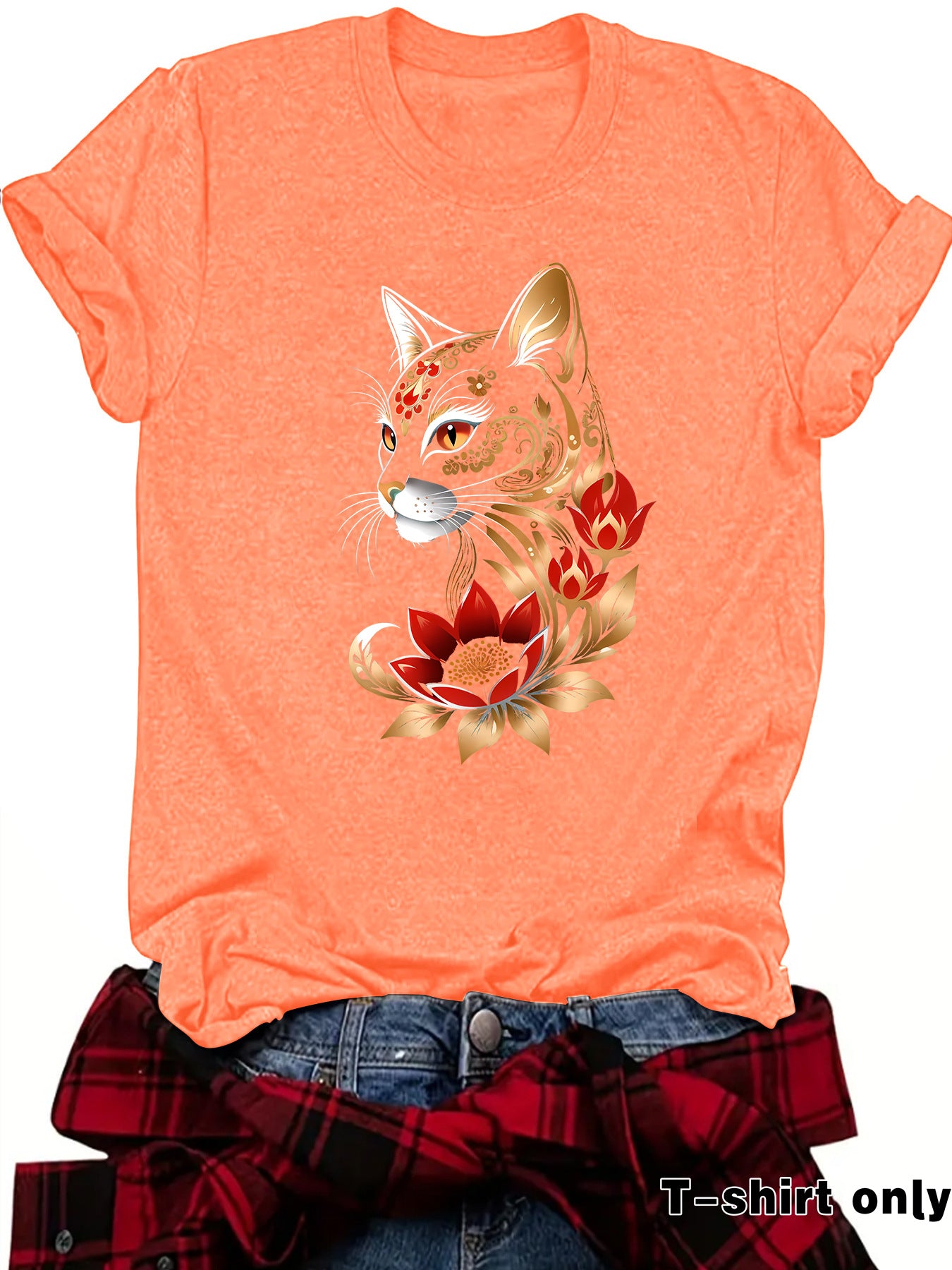 Casual Flowers Short Sleeve T-shirt For Women Featuring Printing And Pullover Design
