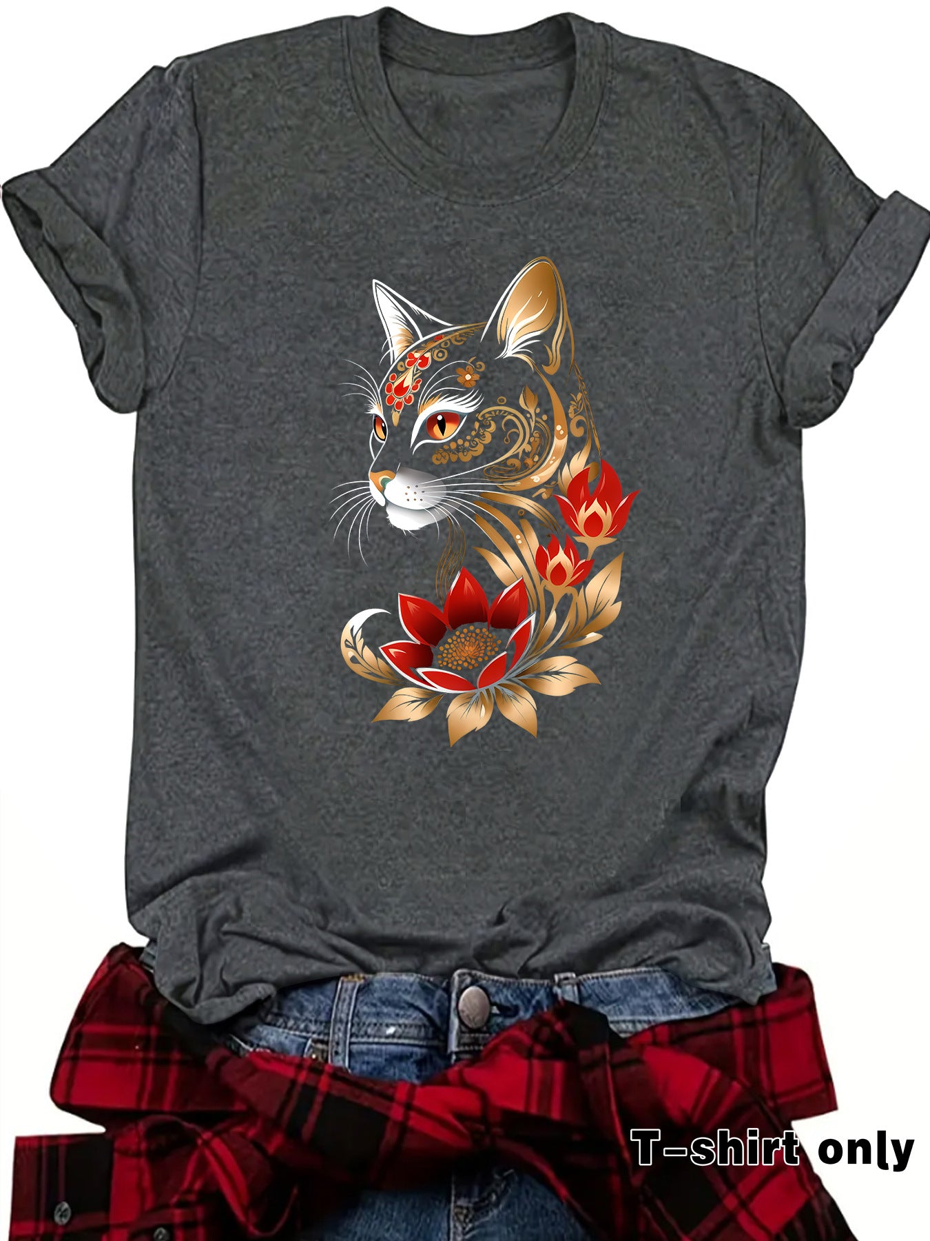 Casual Flowers Short Sleeve T-shirt For Women Featuring Printing And Pullover Design