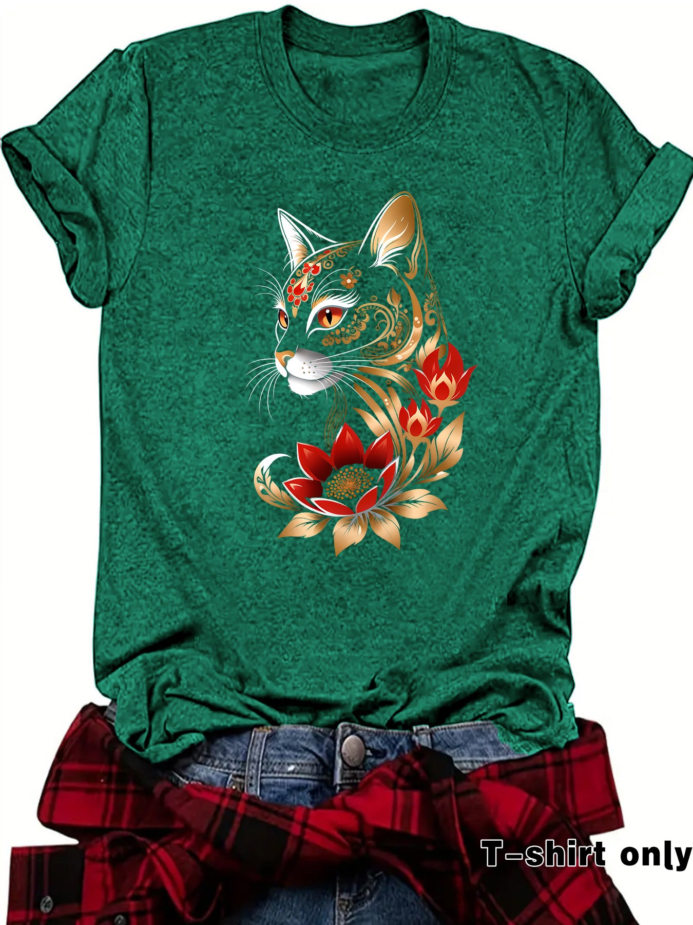 Casual Flowers Short Sleeve T-shirt For Women Featuring Printing And Pullover Design