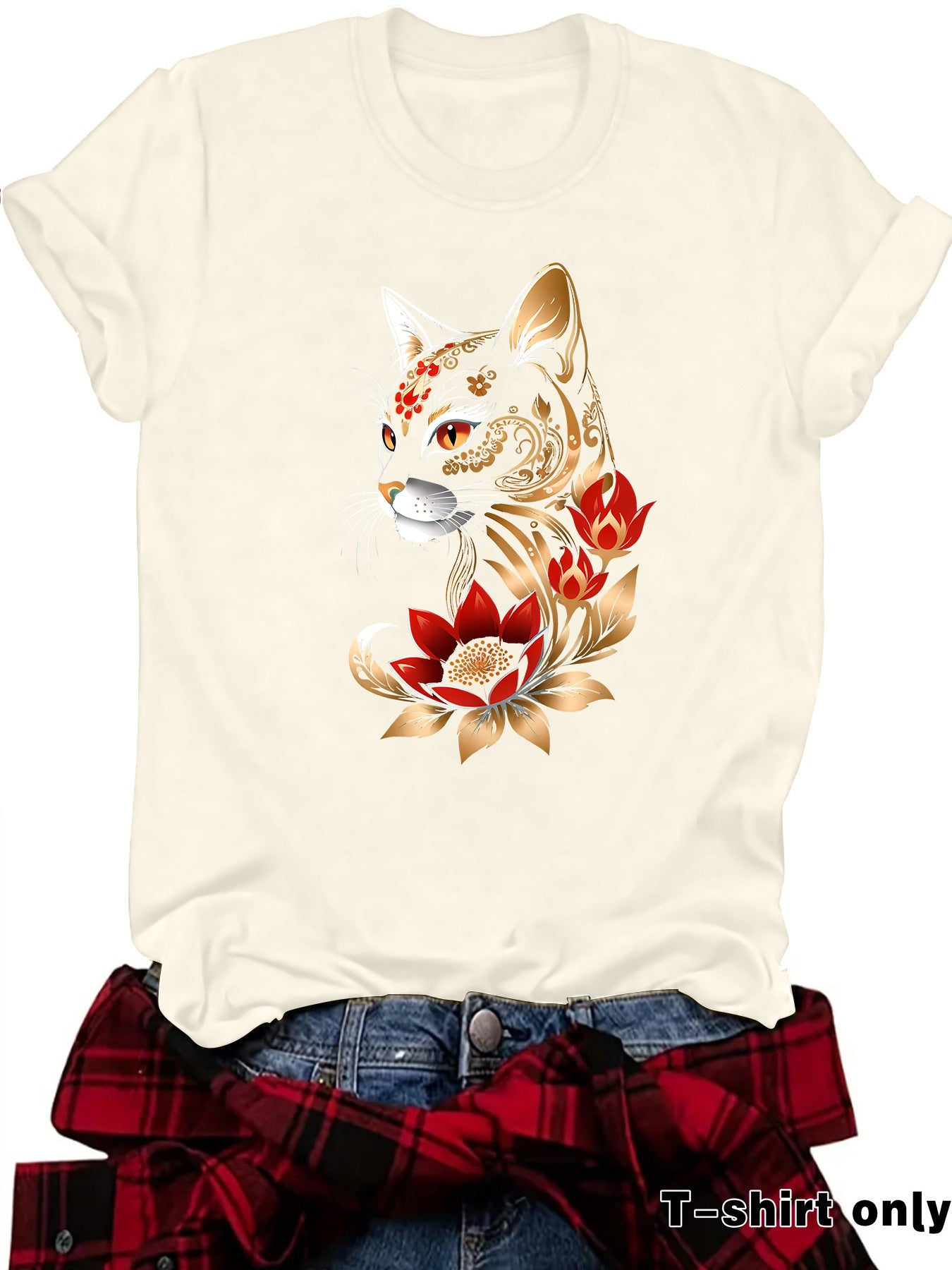 Casual Flowers Short Sleeve T-shirt For Women Featuring Printing And Pullover Design