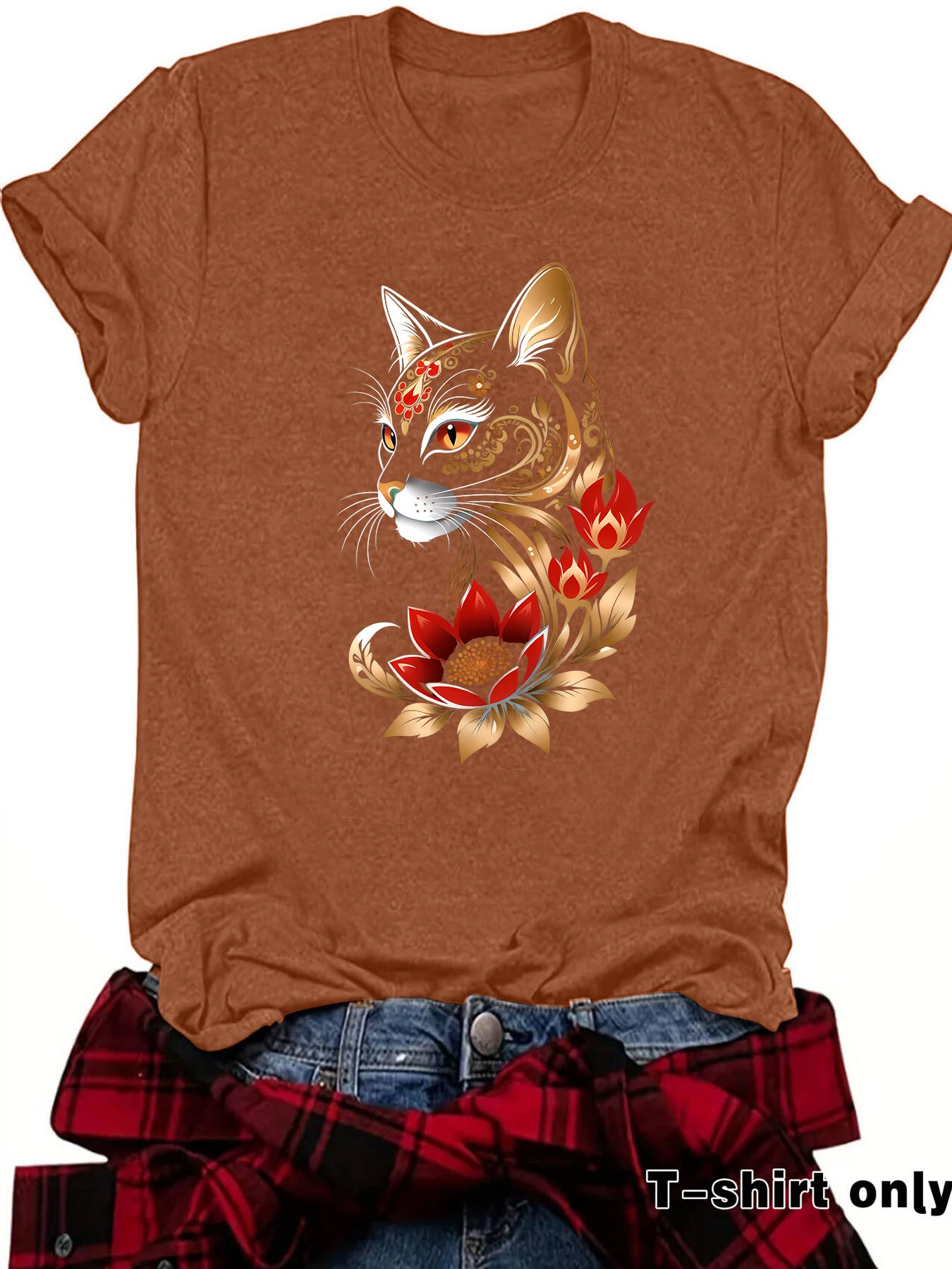 Casual Flowers Short Sleeve T-shirt For Women Featuring Printing And Pullover Design