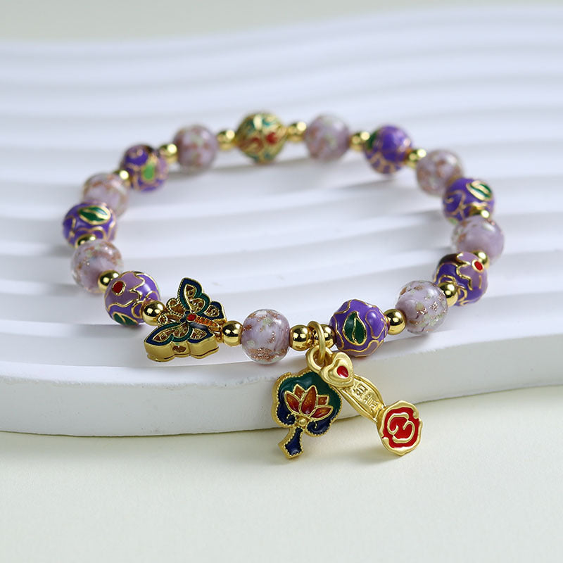 Ethnic Style Crystal Bracelet For Unisex In Purple Featuring Cloisonne Alloy Craftsmanship