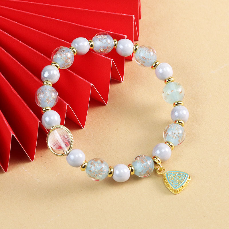 Handmade Glass Chinese Character Bracelet For Unisex In Purple