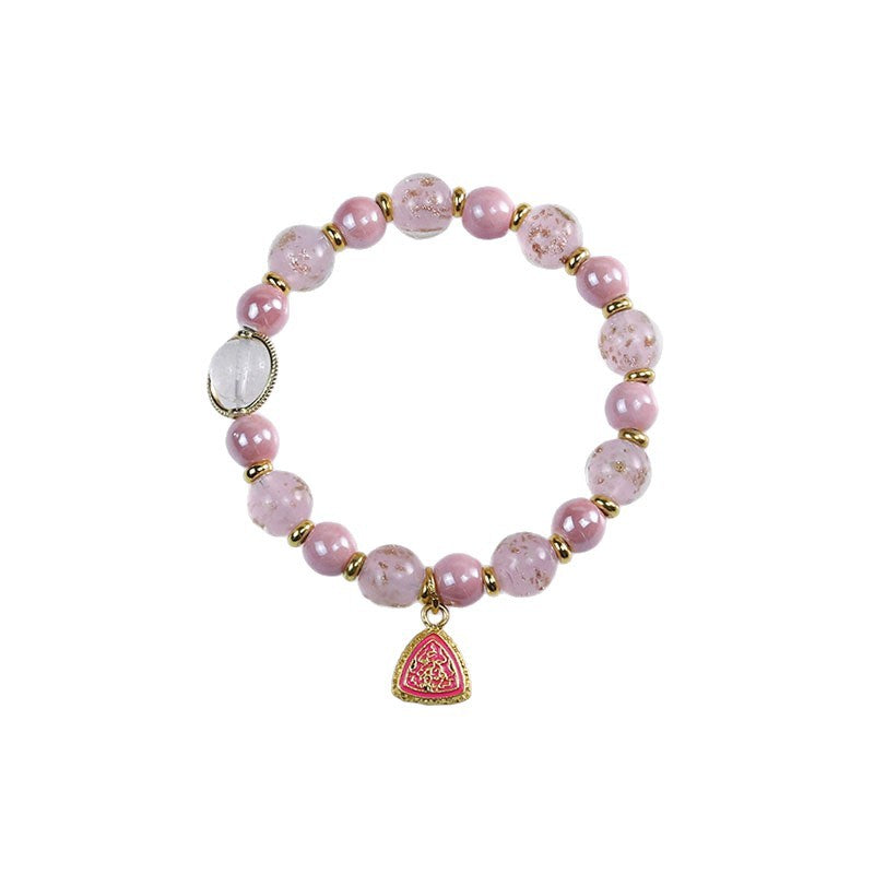 Handmade Glass Chinese Character Bracelet For Unisex In Purple