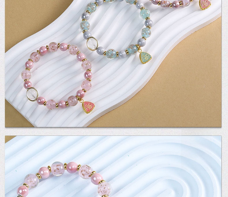 Handmade Glass Chinese Character Bracelet For Unisex In Purple