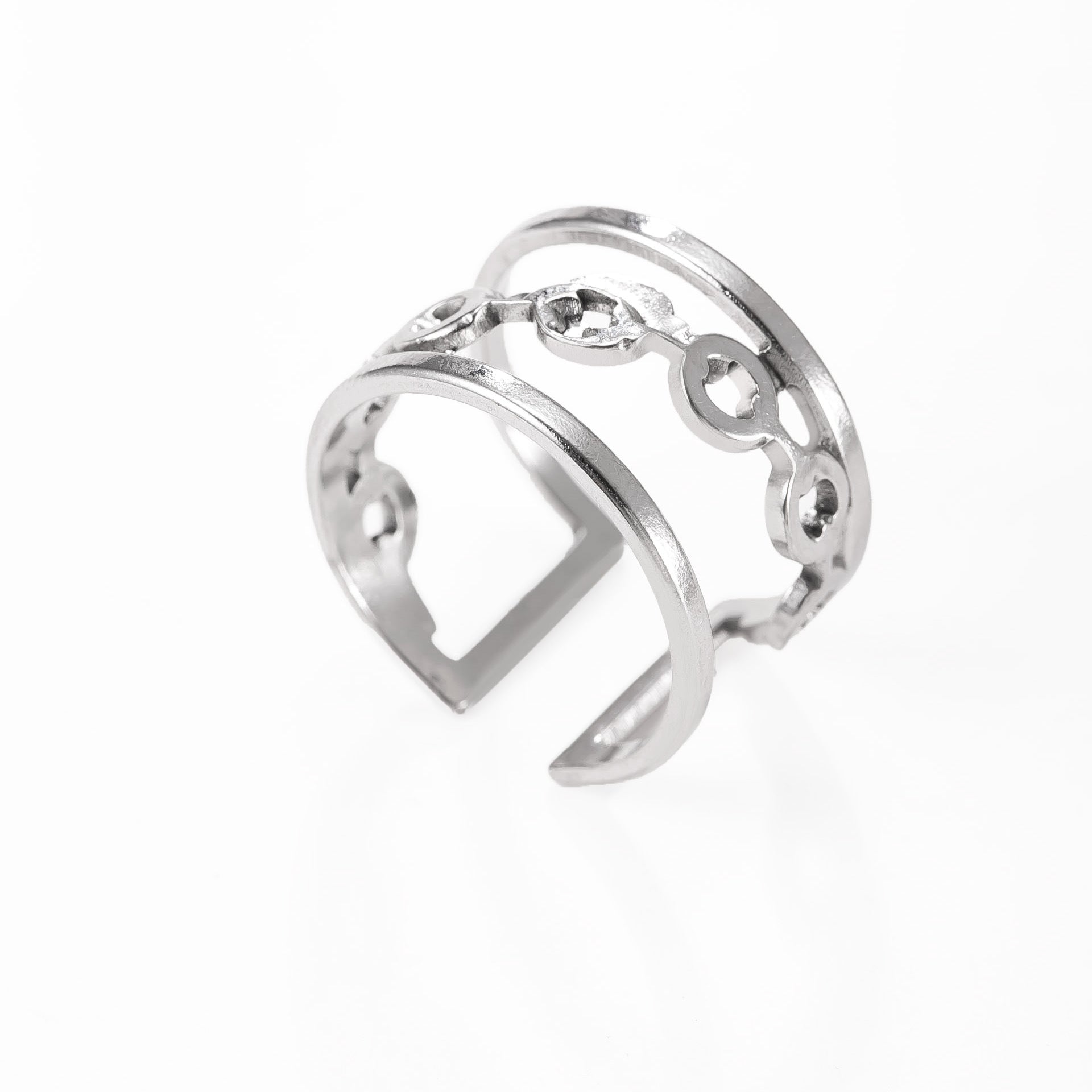 Men's Simple Style Round Open Rings In Steel Color, Made Of Durable Titanium Steel For  Spring And Summer