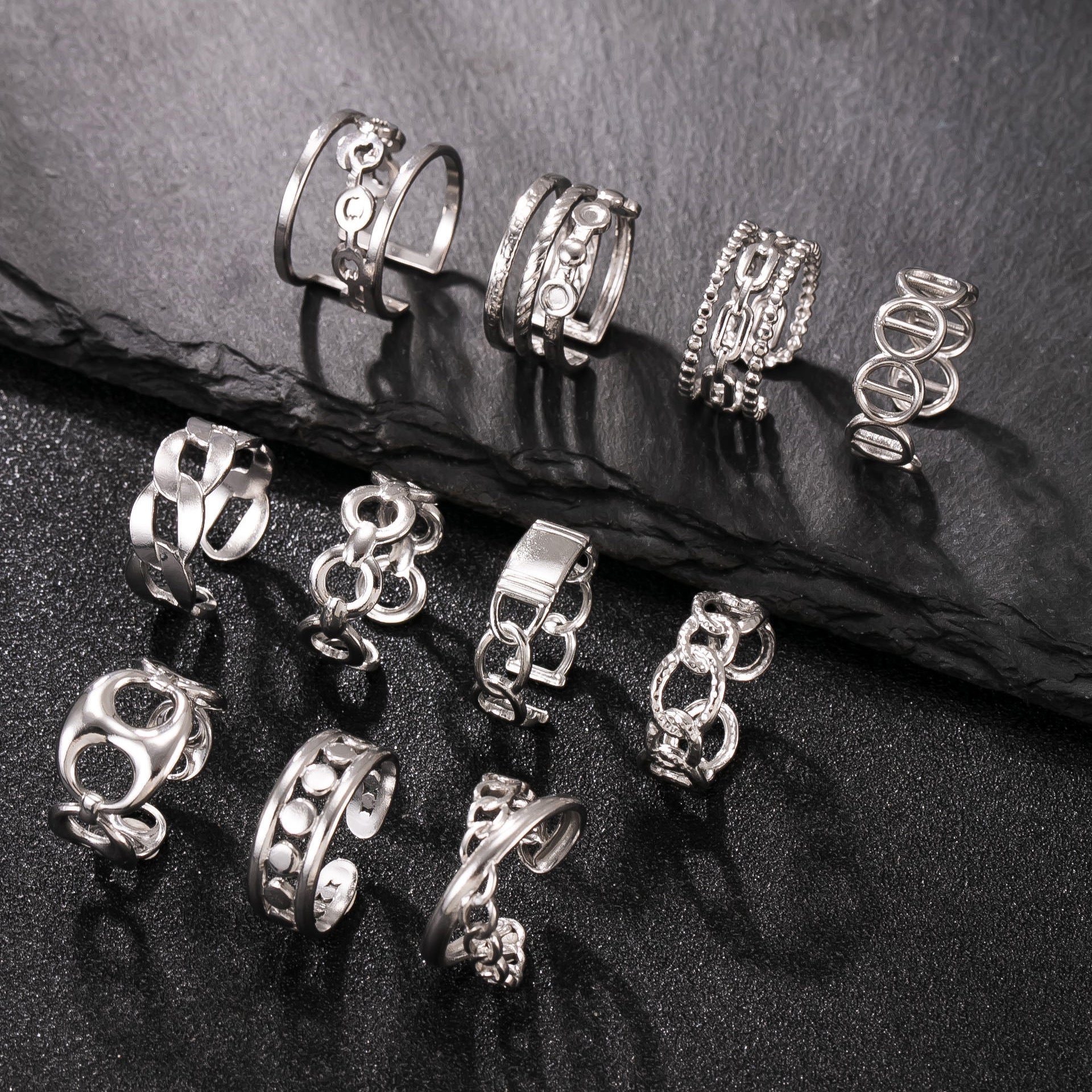 Men's Simple Style Round Open Rings In Steel Color, Made Of Durable Titanium Steel For  Spring And Summer