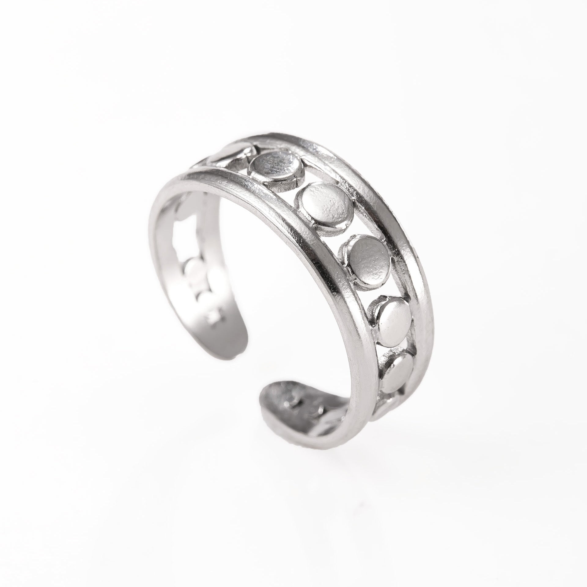 Men's Simple Style Round Open Rings In Steel Color, Made Of Durable Titanium Steel For  Spring And Summer