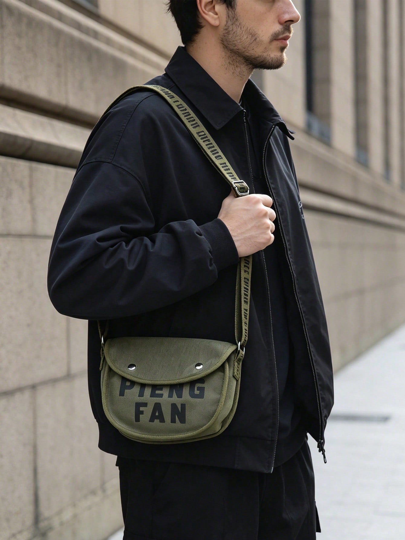 Men's Polyester Crossbody Bag With Single Shoulder Strap In Semicircle Shape, Suitable For All Seasons