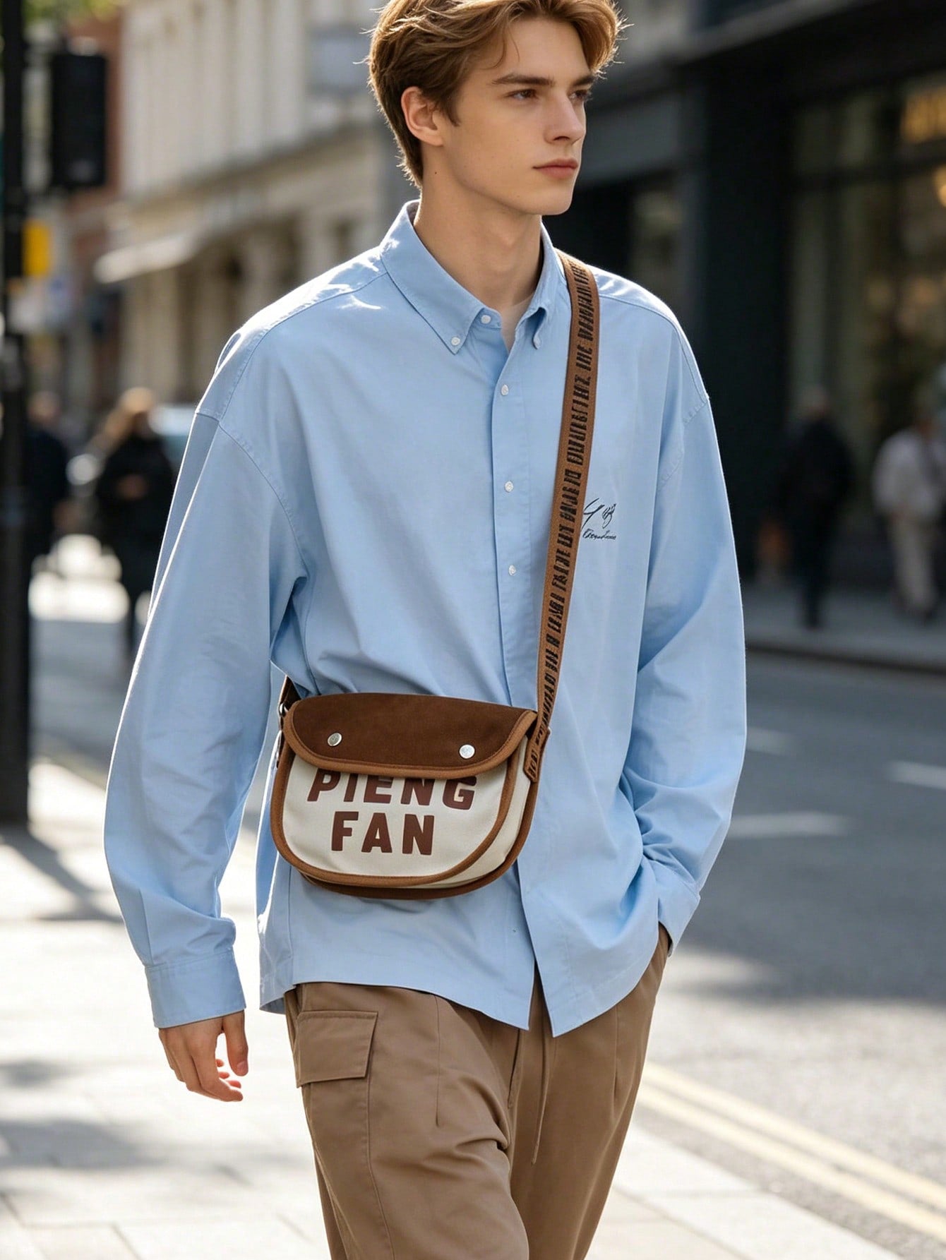 Men's Polyester Crossbody Bag With Single Shoulder Strap In Semicircle Shape, Suitable For All Seasons