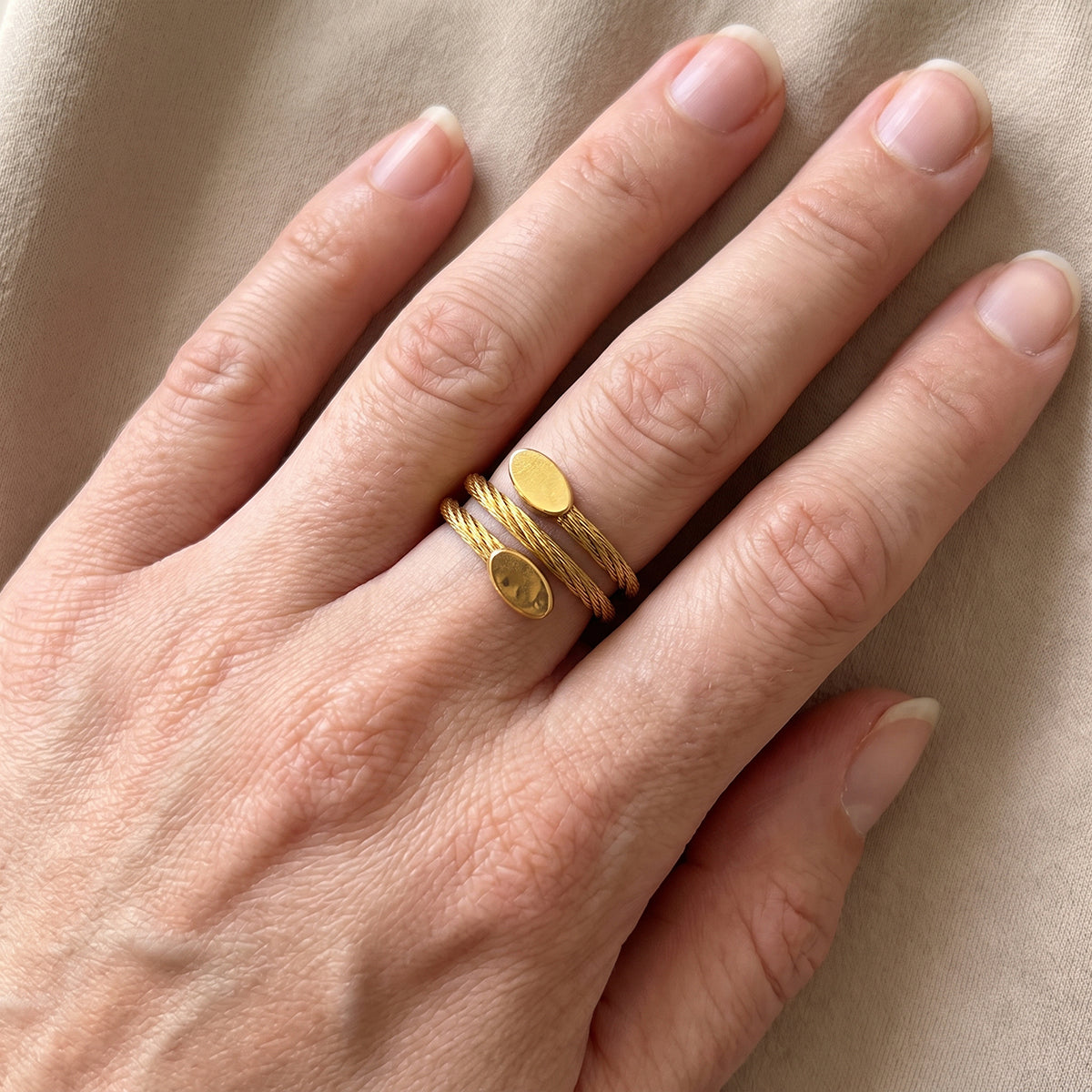 Geometric Rings For Adults In Rose Gold, Waterproof Titanium Steel With 18K Gold Plated Finish And Diamond Inlay