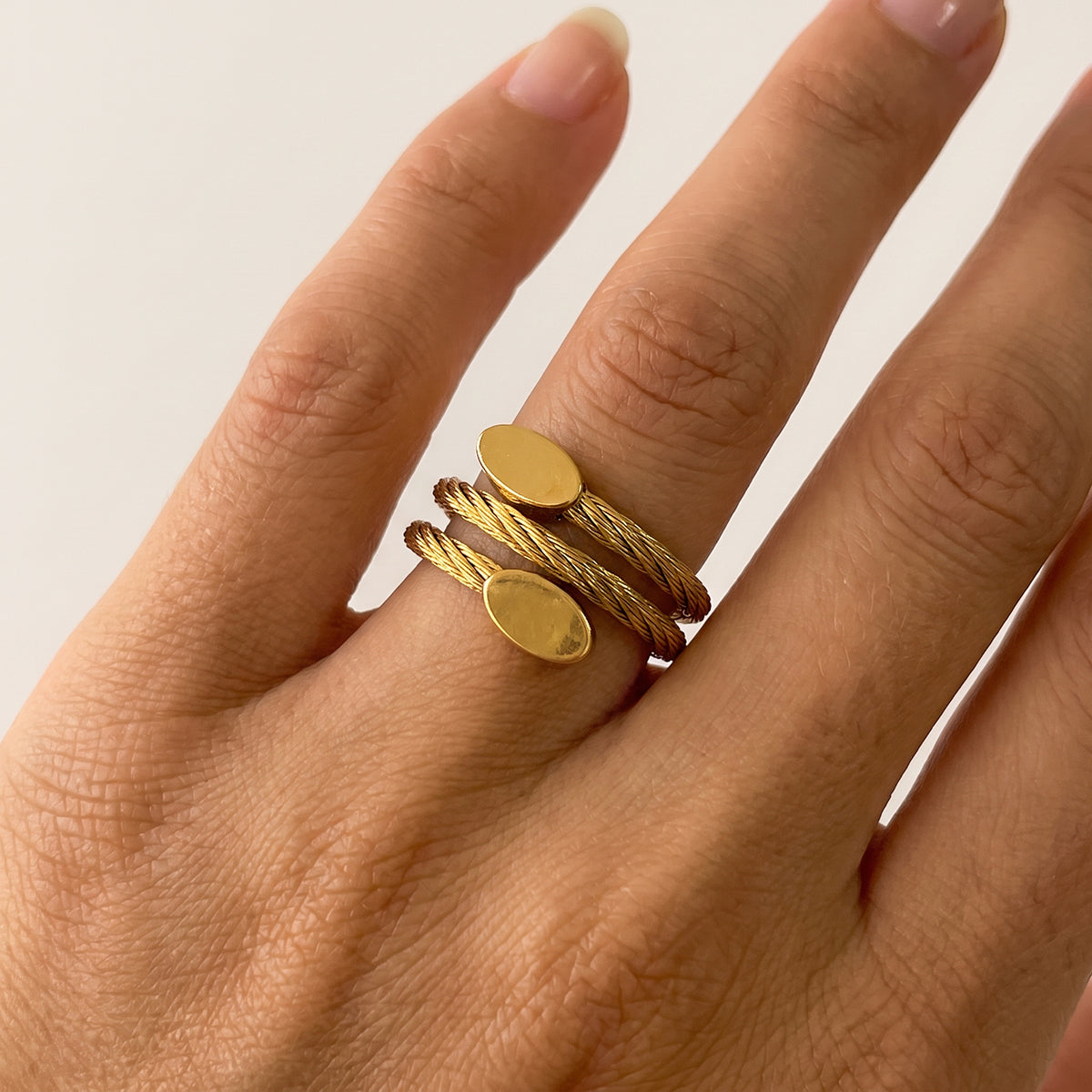 Geometric Rings For Adults In Rose Gold, Waterproof Titanium Steel With 18K Gold Plated Finish And Diamond Inlay