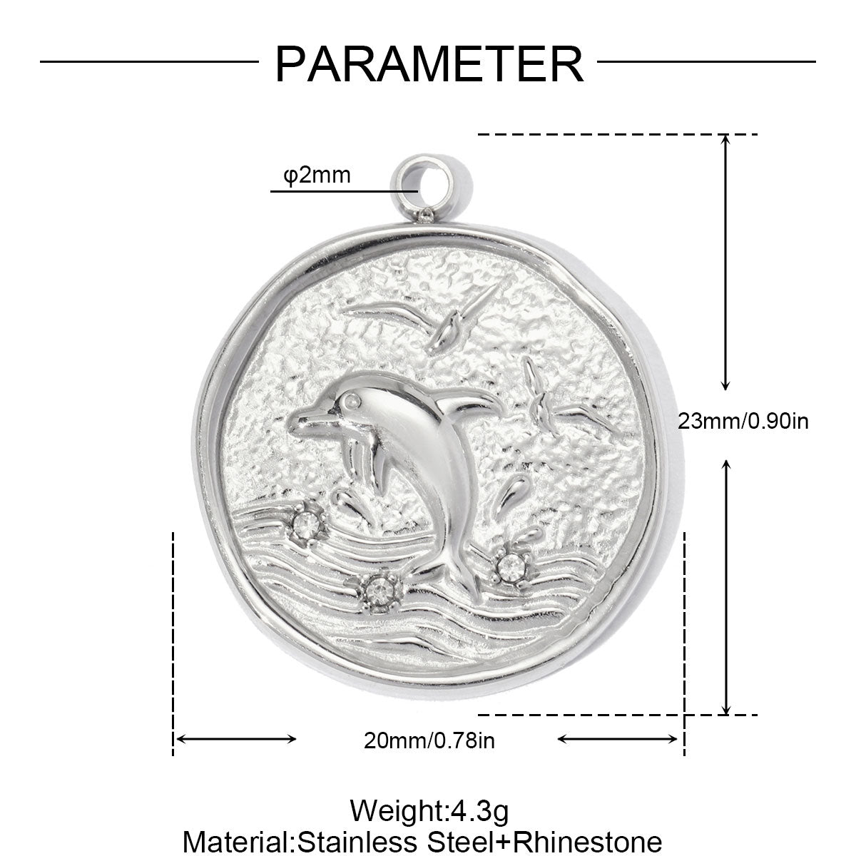 Dolphin Pendant Set Of 3 PCS With 0.03µm-0.05µm 18K Real Gold Plated PVD Coated Electroplated 304 Stainless Steel