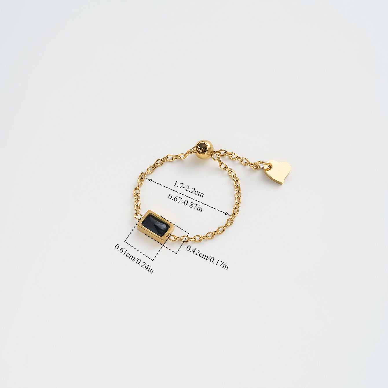 Adjustable Rectangle Ring For Women In 304 Stainless Steel With 18K Real Gold Plated PVD Coating And Glass Inlay, Hypoallergenic