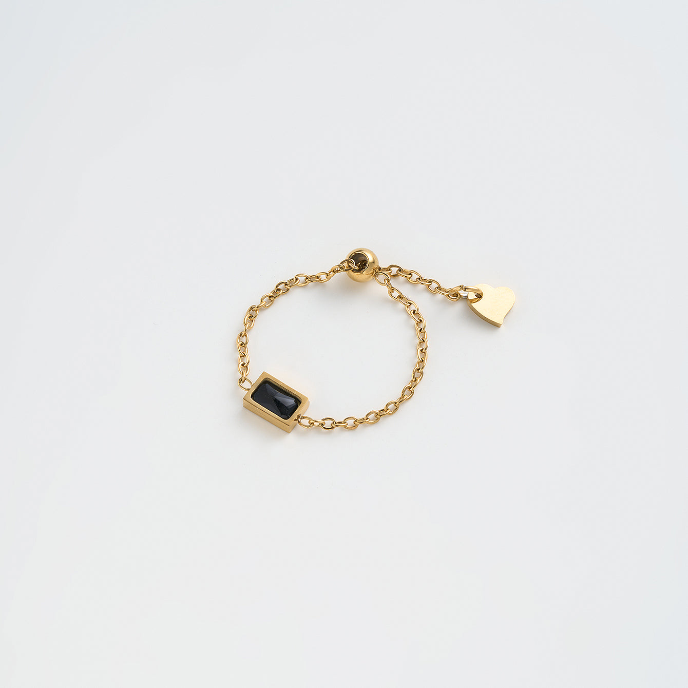 Adjustable Rectangle Ring For Women In 304 Stainless Steel With 18K Real Gold Plated PVD Coating And Glass Inlay, Hypoallergenic