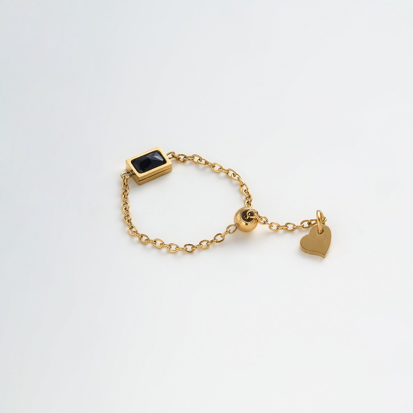 Adjustable Rectangle Ring For Women In 304 Stainless Steel With 18K Real Gold Plated PVD Coating And Glass Inlay, Hypoallergenic
