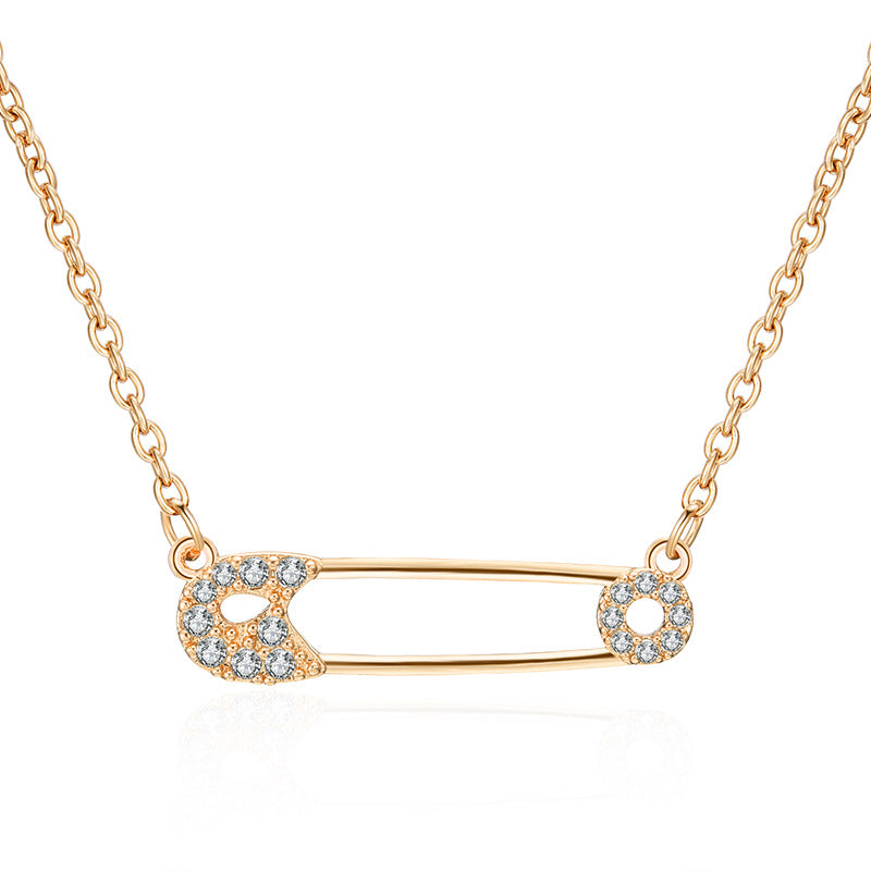 Gold Paper Clip Necklace For Women Featuring Copper Pendant And Zircon Inlay With Paperclip Chain