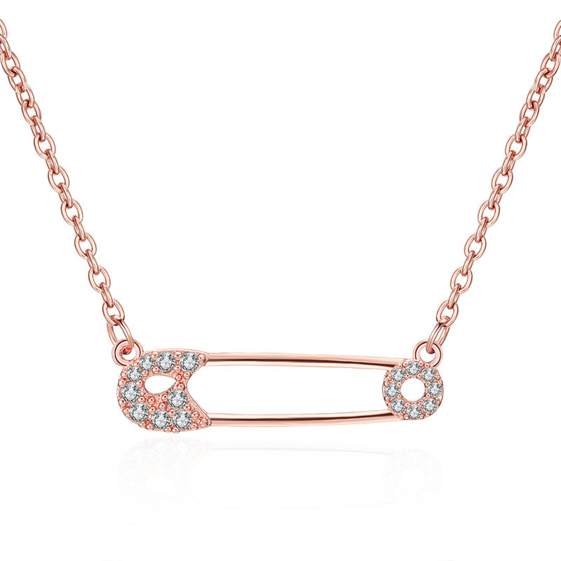 Gold Paper Clip Necklace For Women Featuring Copper Pendant And Zircon Inlay With Paperclip Chain