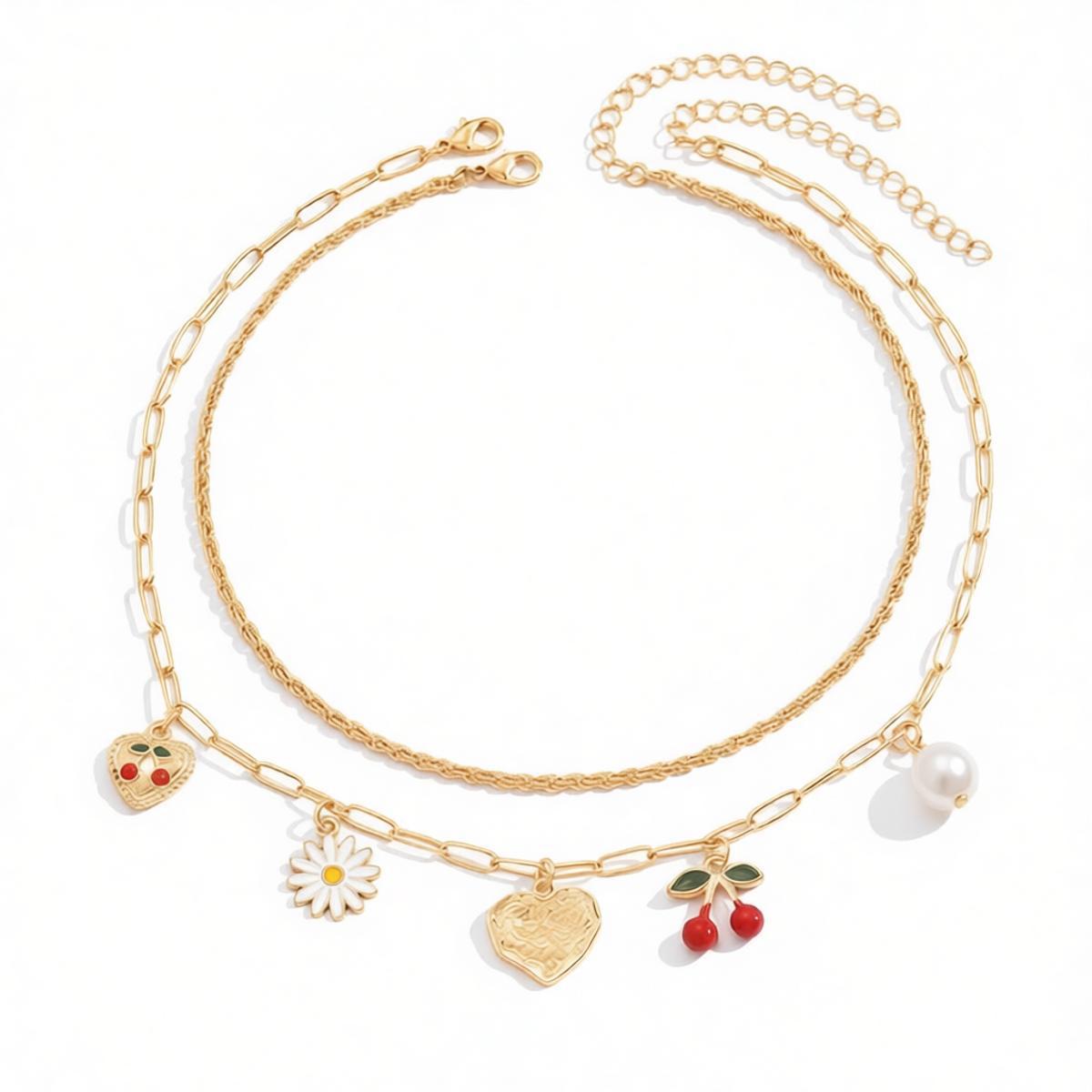 Bohemian Heart Shape Layered Necklace For Women With Zinc Alloy Pendant And Paperclip Chain