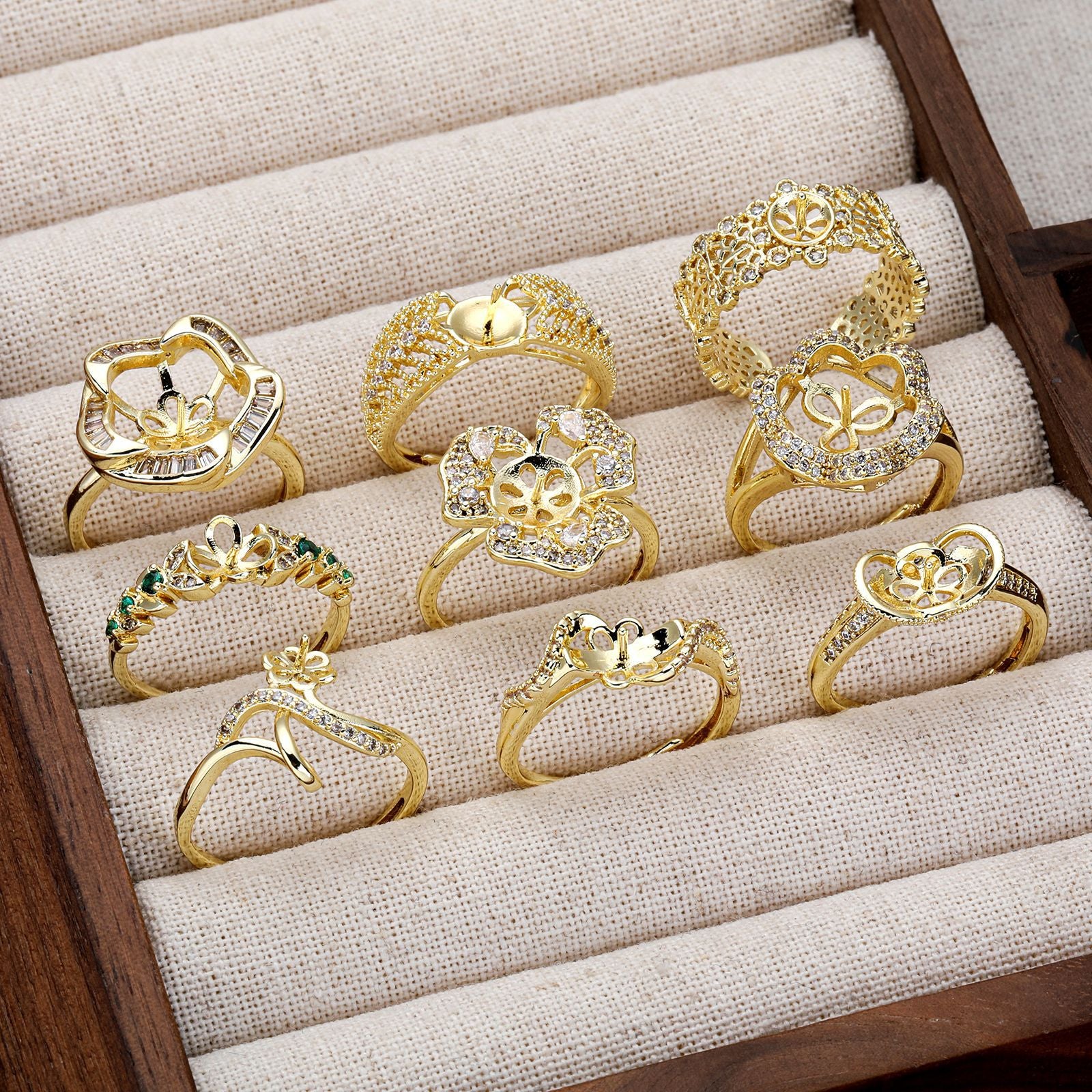 Copper Ring Setting With 18K Real Gold Plated Electroplated Finish, Handmade Style In Gold