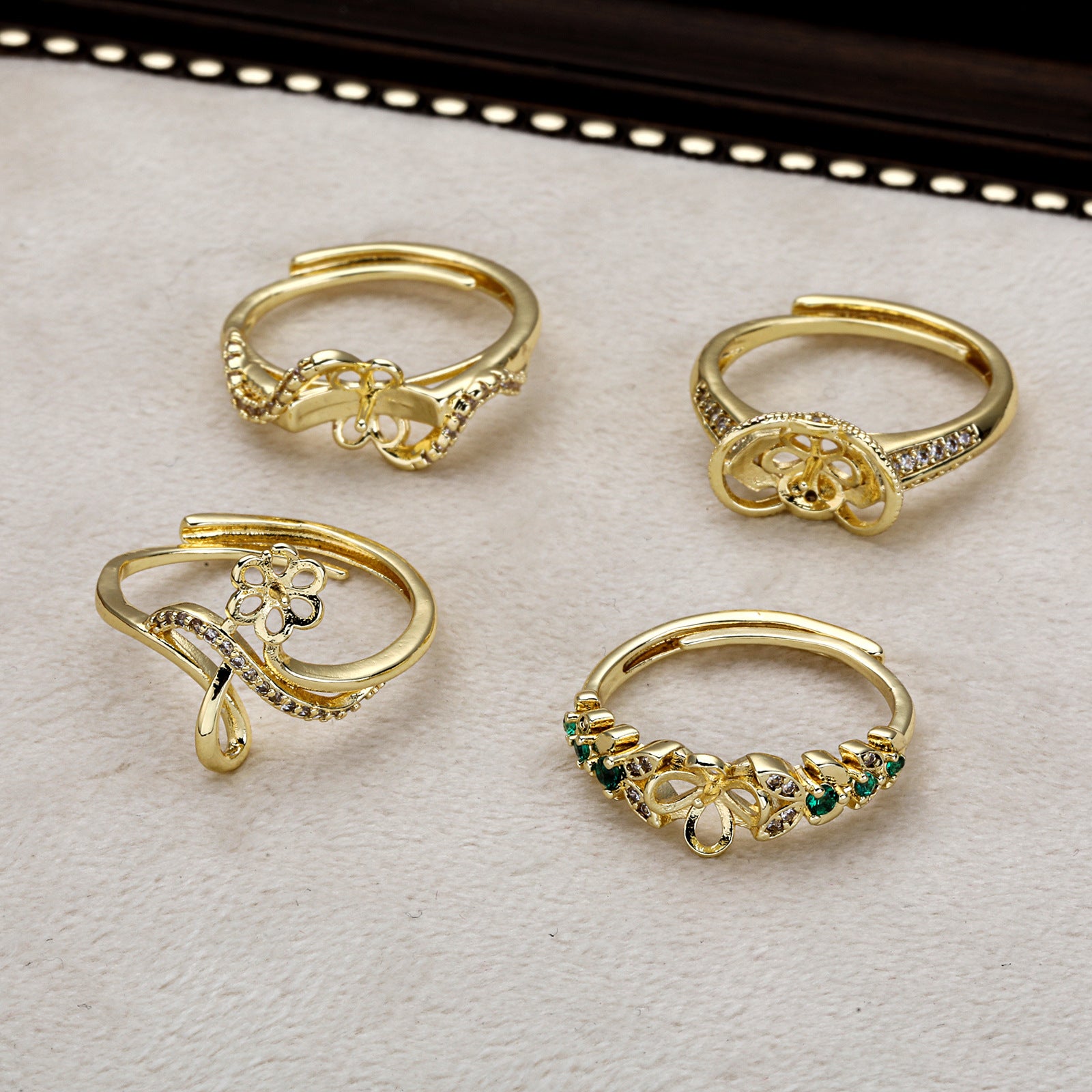 Copper Ring Setting With 18K Real Gold Plated Electroplated Finish, Handmade Style In Gold
