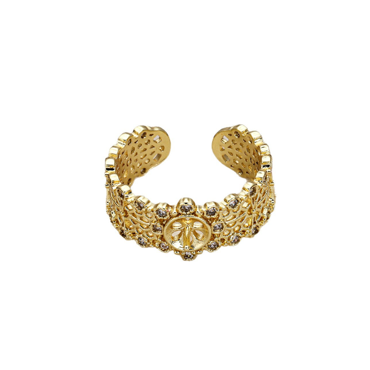 Copper Ring Setting With 18K Real Gold Plated Electroplated Finish, Handmade Style In Gold