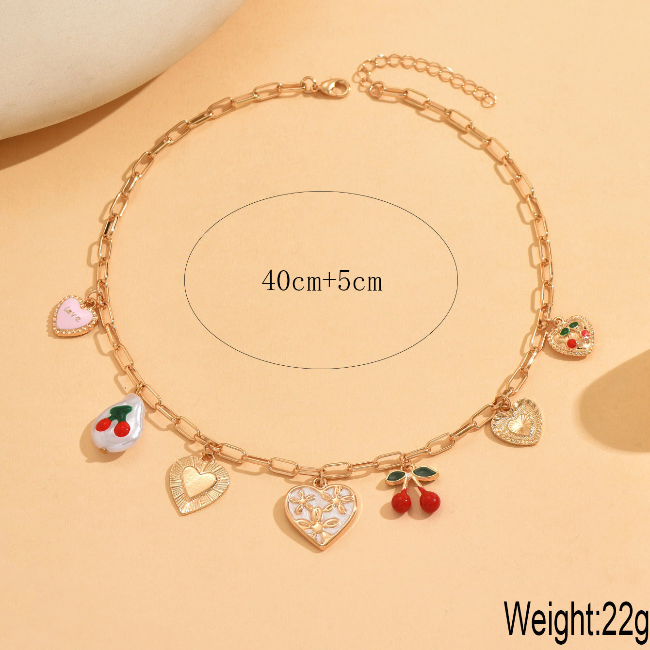 Heart Shape Enamel Pendant Necklace For Women With Electroplated Zinc Alloy Pendant And Paperclip Chain