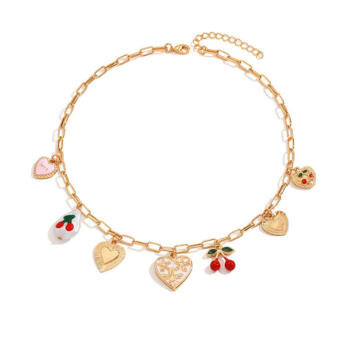Heart Shape Enamel Pendant Necklace For Women With Electroplated Zinc Alloy Pendant And Paperclip Chain